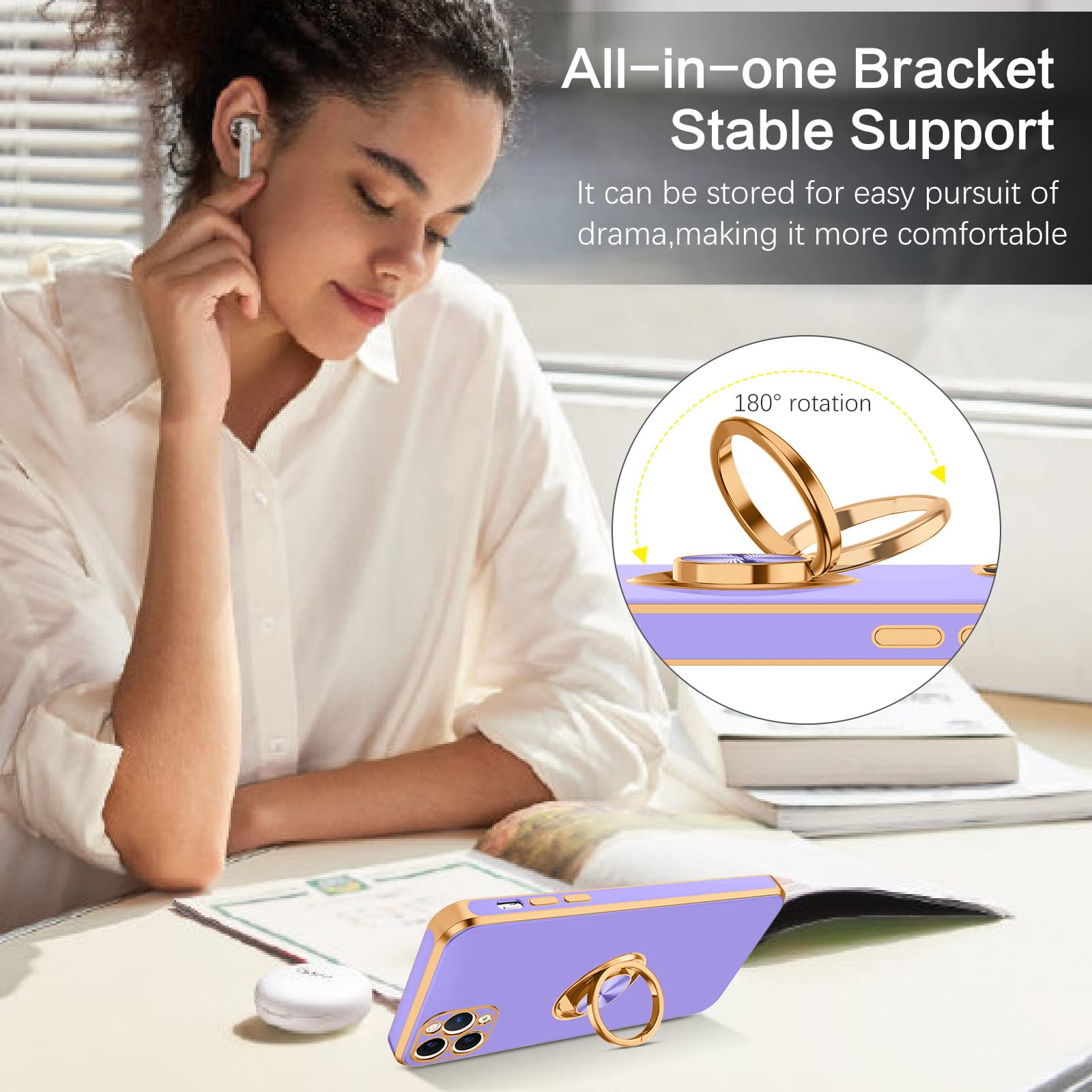 Bentoben For Iphone 11 Pro Max Case, Phone Case Iphone 11 Pro Max, Slim Fit Kickstand Ring Holder Shockproof Protection Soft Tpu