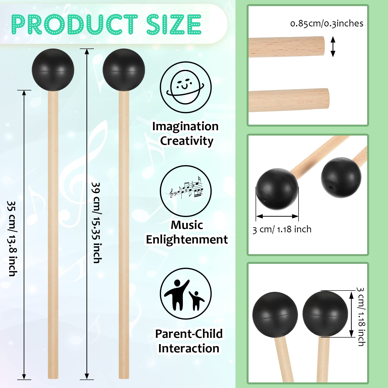 Boao 6 Pcs Rubber Mallet Percussion Xylophone Bell Mallets Glockenspiel Sticks Drum Stick Mallet With Wood Handle Rubber Mallet Percussion Instrument Kit For Gong Woodblock Drum Bells (Black)