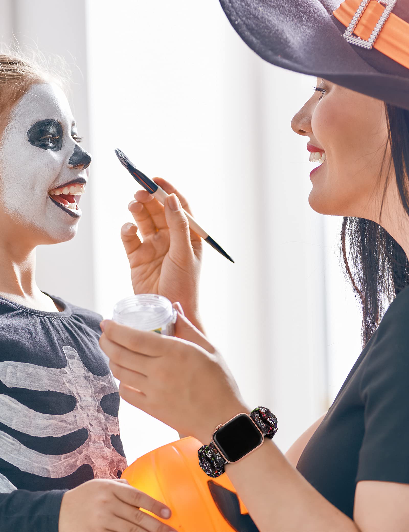 Toyouths 3 Pcs Compatible With Apple Watch Band Halloween Scrunchies 49/45/44/42Mm Cloth Soft Pattern Printed Fabric Bracelet Wo