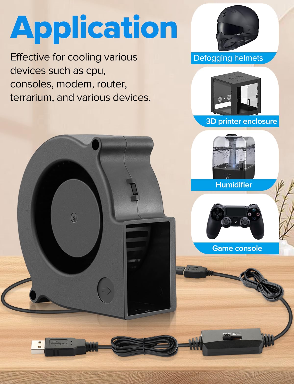 Wathai 75Mm X 30Mm Usb Blower Fan Turbine Centrifugal 5V For Diy Computer Case, Home Theater Receiver, 3D Printers, Electronics