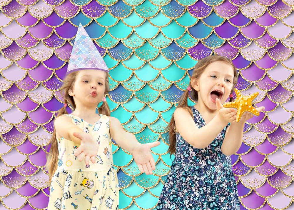 Avezano Mermaid Birthday Backdrop Glitter Mermaid Scales Backdrops Kids Party Decor Girls Princess Baby Shower Photo Background