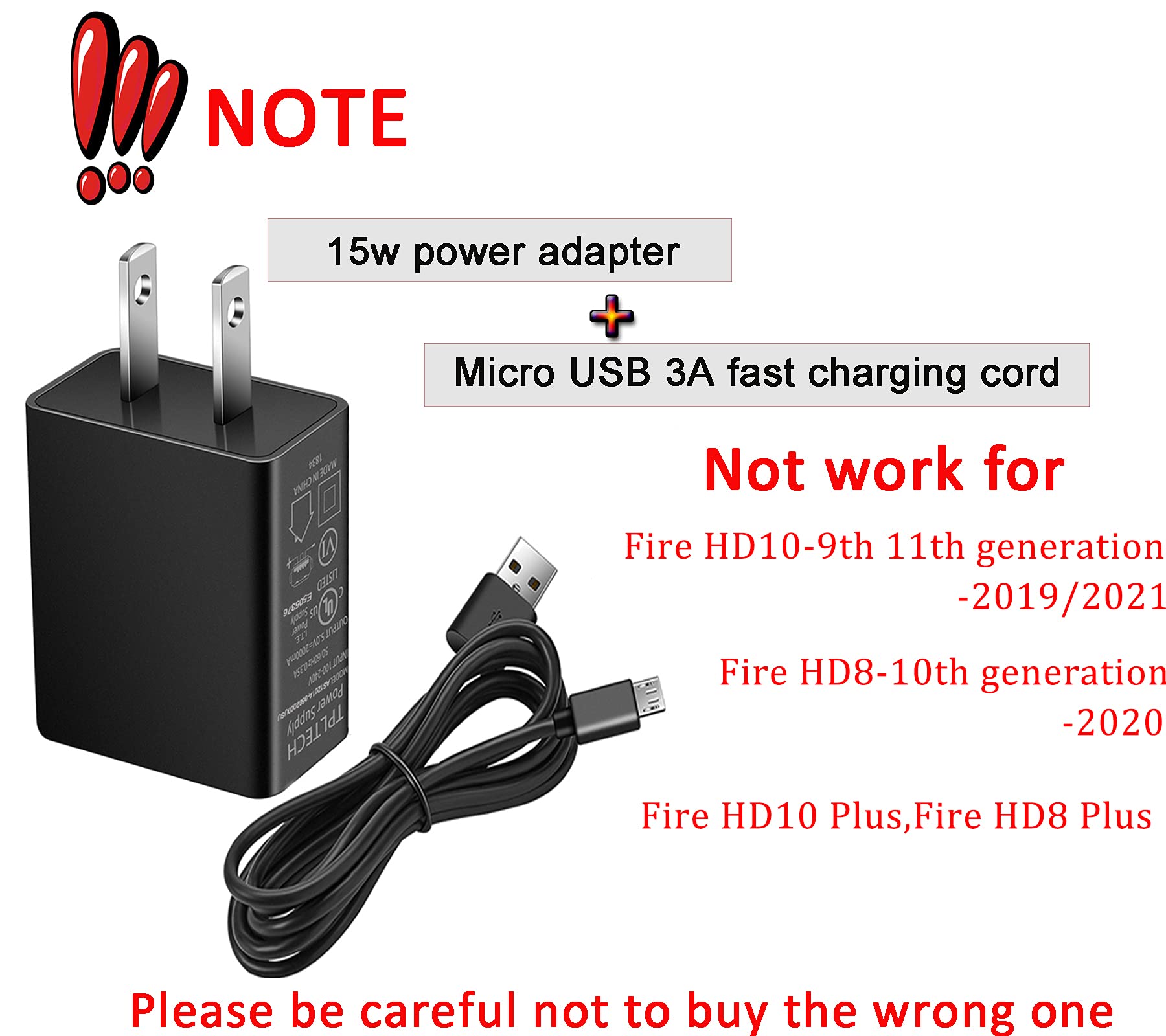 15W Fast Charger,10Ft Extra Long Micro Usb Cable For Charging Fire Hd 7 8 10(1St 8Th Generation 2010 2018) Kindle Fire Hd Hdx 7''8.9''9.7'' Kindle E Reader Oasis Paperwhite