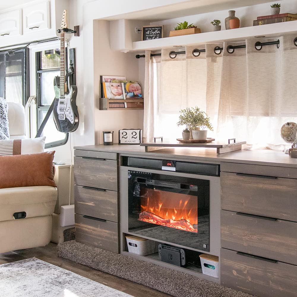 Touchstone Smart Electric Fireplace The Sideline 28 Inch Wide In Wall Recessed 30 Realistic Ember Color/Flame Options 1500W Heat