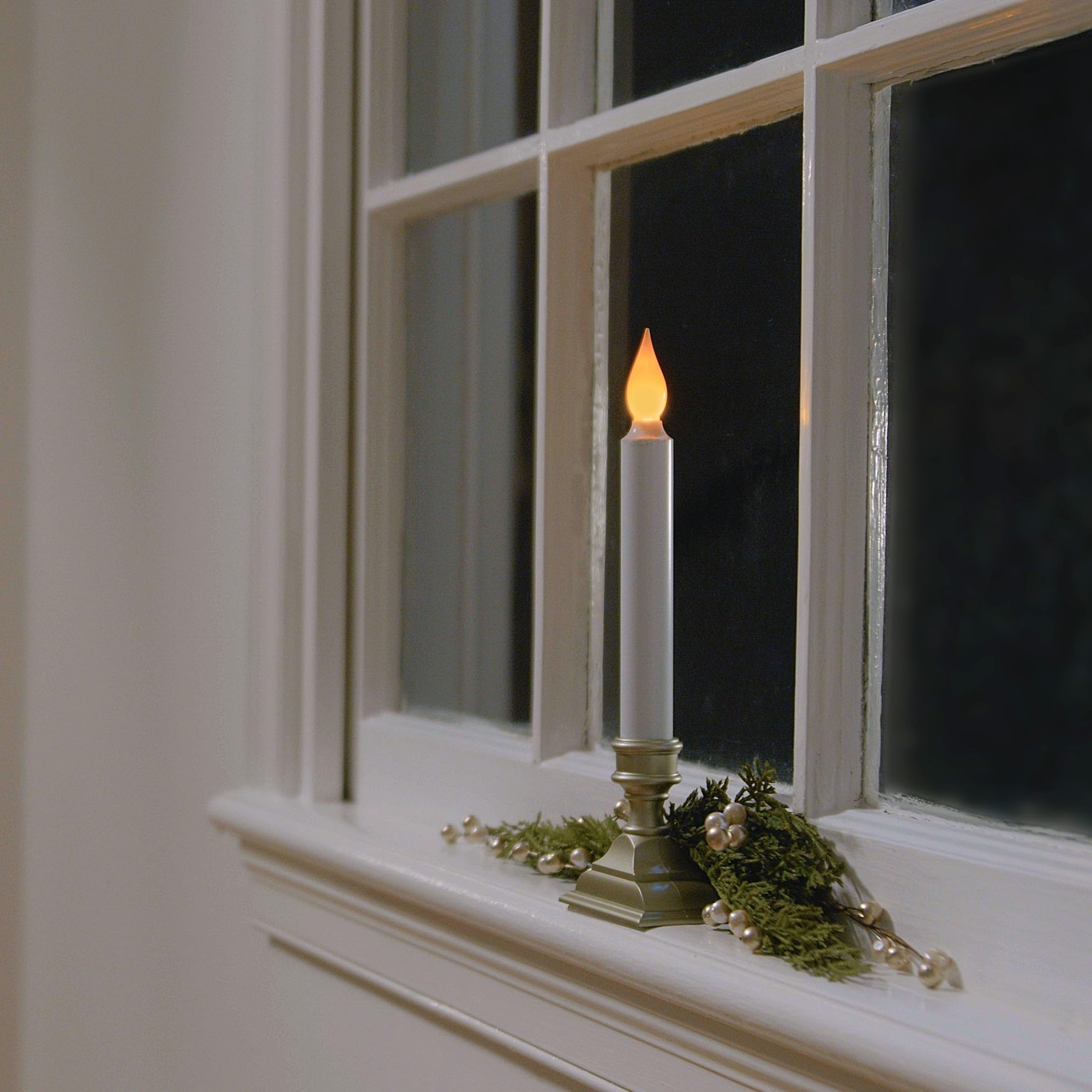 612 Vermont Battery Operated Led Window Candles With Flickering Amber Flame, Automatic Timer, 9.75 Inches Tall, Vt 1206P (Pack O