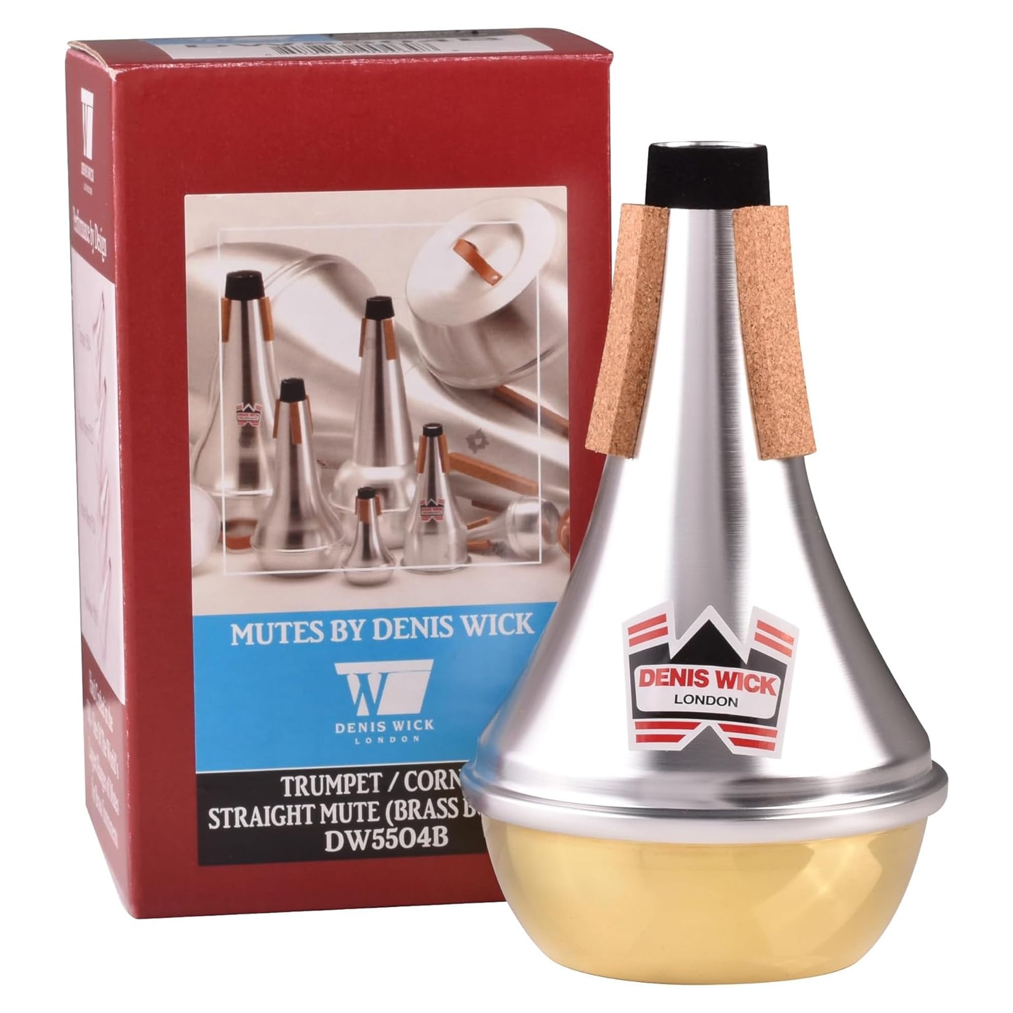 Denis Wick Straight Mute for Trumpet or Cornet with Brass Bottom, 5504B - Hand-Spun Aluminum Mute with Natural Cork - Brilliant 