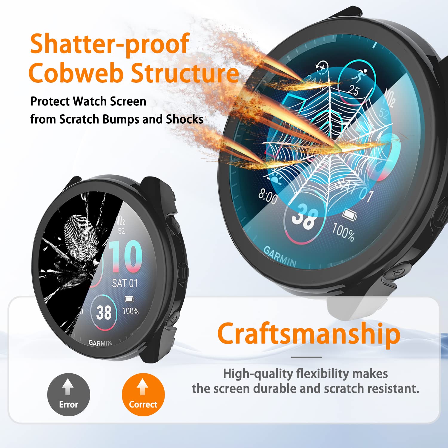 Suoman 2+6 Pack For Garmin Forerunner 965 Screen Protector Case + Charger Port Protector, Anti Dust Plugs + Tempered Glass Full