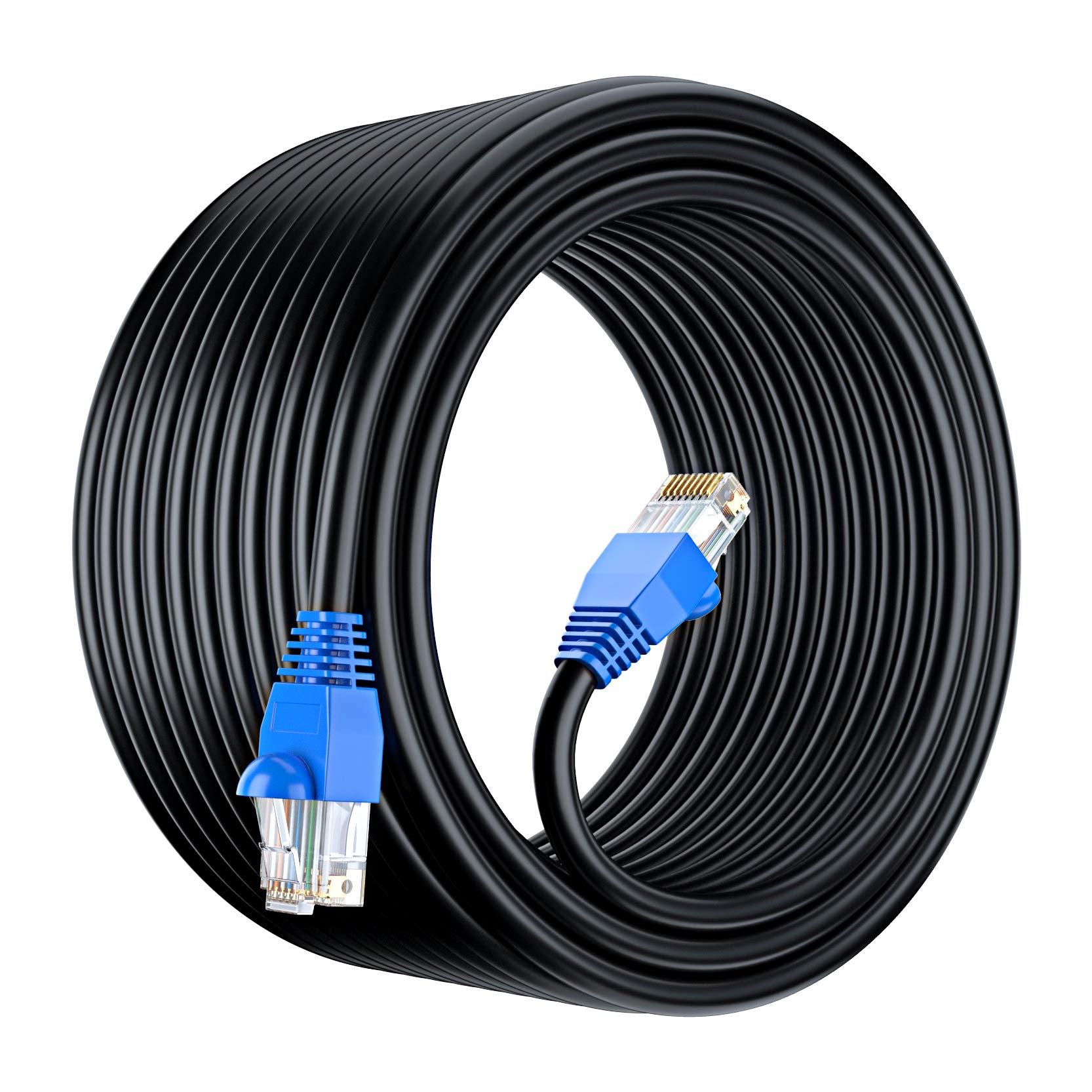 Maximm Cat6 Outdoor Cable 250 Feet   Black   Solid Copper 550Mhz, Waterproof Ethernet Cable Suitable For Direct Burial Installations.