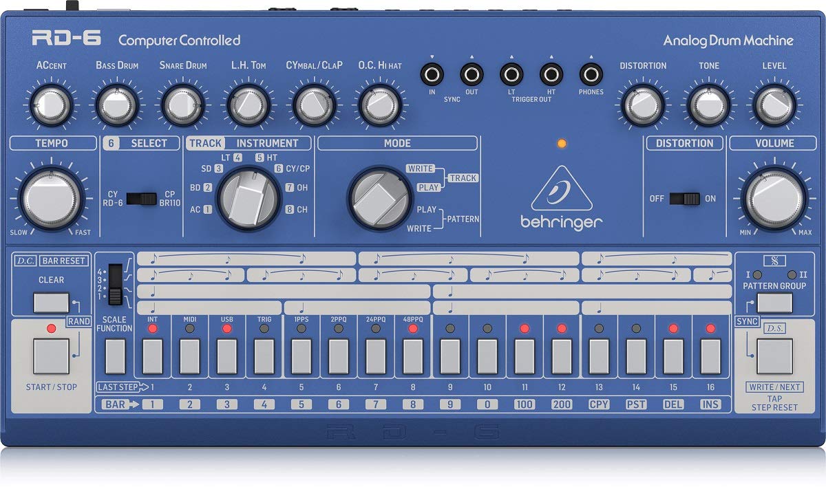 Behringer Rhythm Designer Rd 6 Bu Analog Drum Machine With 8 Drum Sounds, 64 Step Sequencer And Distortion Effects
