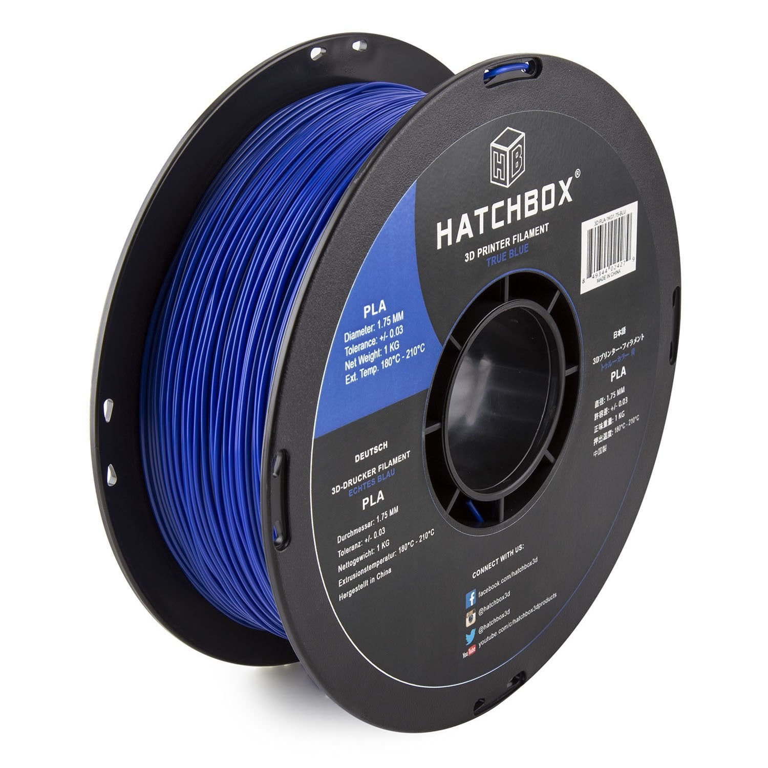 Hatchbox 1.75Mm True Blue Pla 3D Printer Filament, 1 Kg Spool, Dimensional Accuracy +/  0.03 Mm, 3D Printing Filament