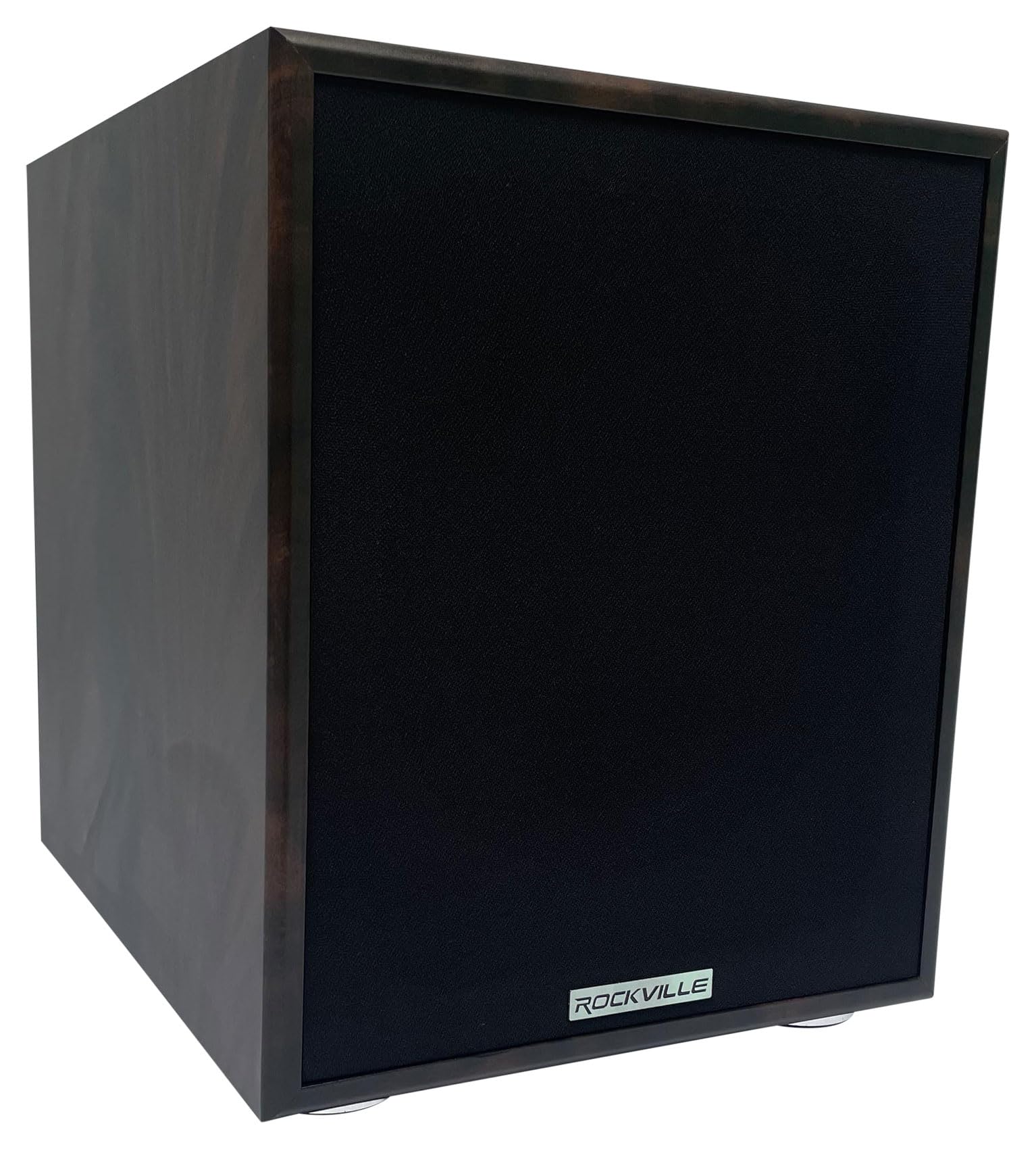 Rockville Rock Shaker Dark Wood 400W 8-Inch Powered Subwoofer, Deep Bass, Adjustable Controls, Stylish Finish, for Home Theater