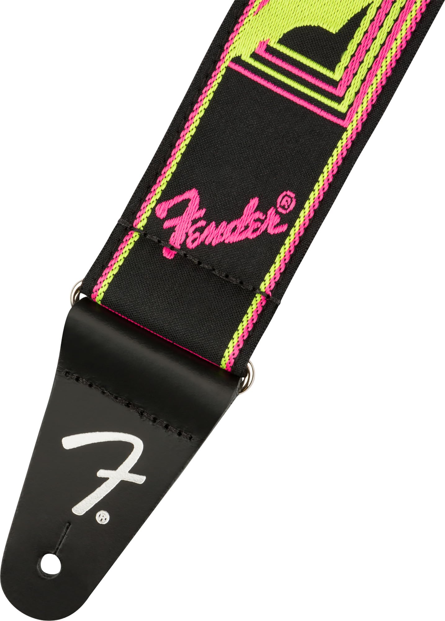 Fender Neon Monogrammed 2-Inch Guitar Strap - Pink And Yellow Bundle With Strap Blocks And Picks