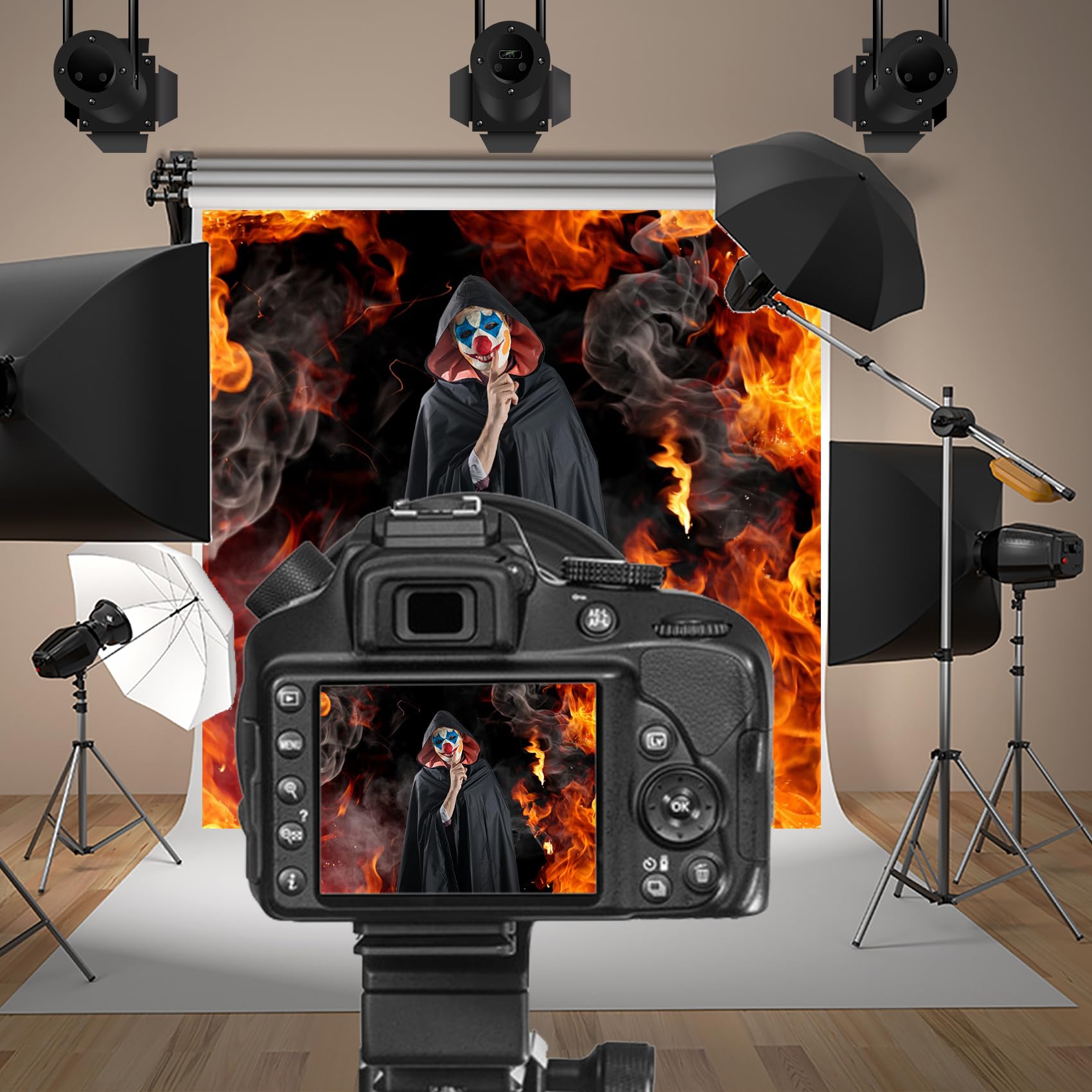 Baocicco 6X6Ft Roaring Fire Backdrop Wallpaper Decor Passion Flame Frame Smoke Black Background Photography Background Vlogger B