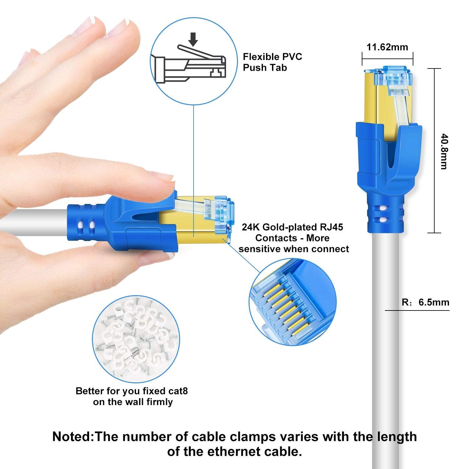 Cat 8 Ethernet Cable 50 Ft, High Speed Shielded Internet Network Lan Cable, 50 Feet Heavy Duty Patch Cable Weatherproof 2000Mhz