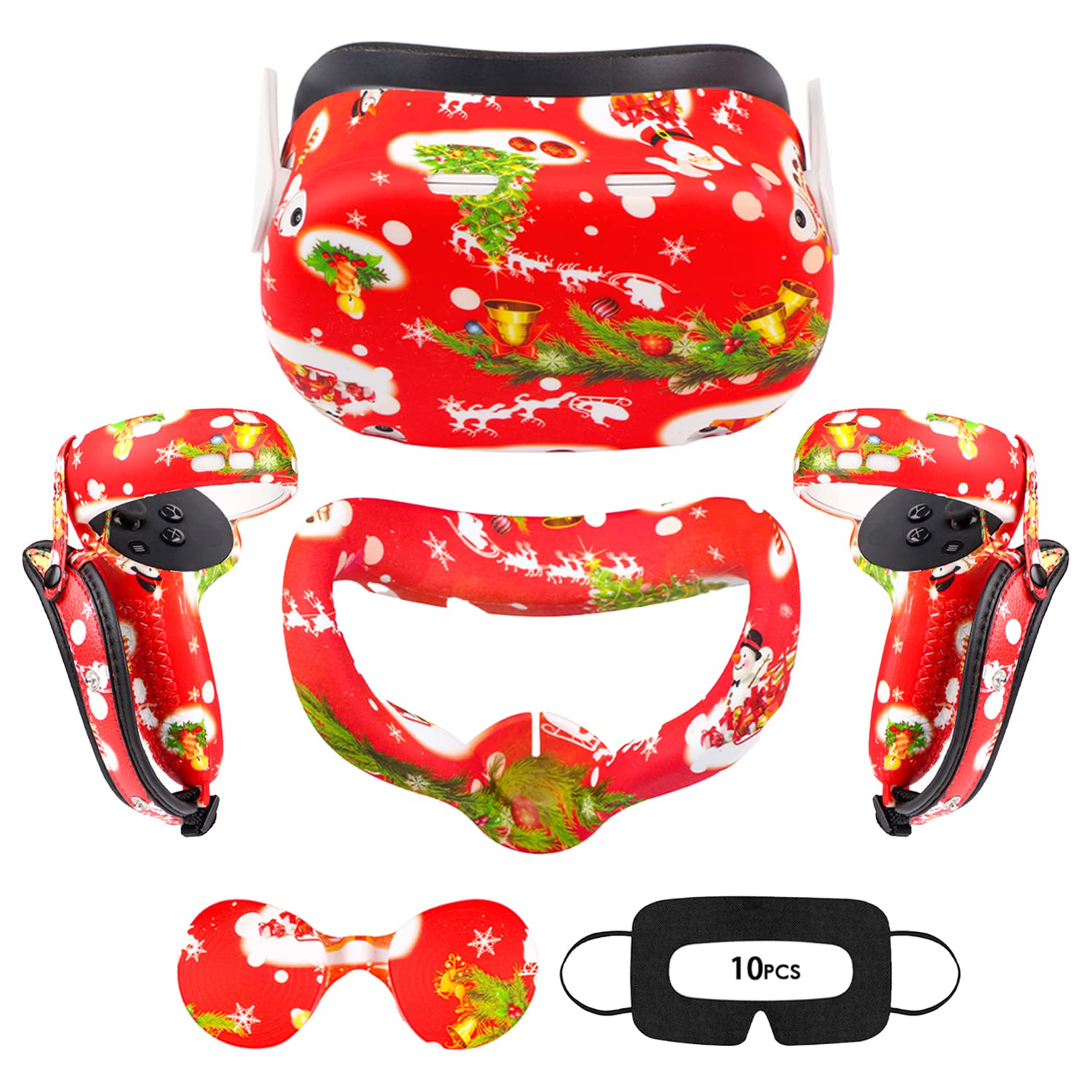 Relohas Accessories For Oculus Quest 2, Touch Controller Grip Leather Cover, Front Face Protector Cover, Silicone Face Cover, Le