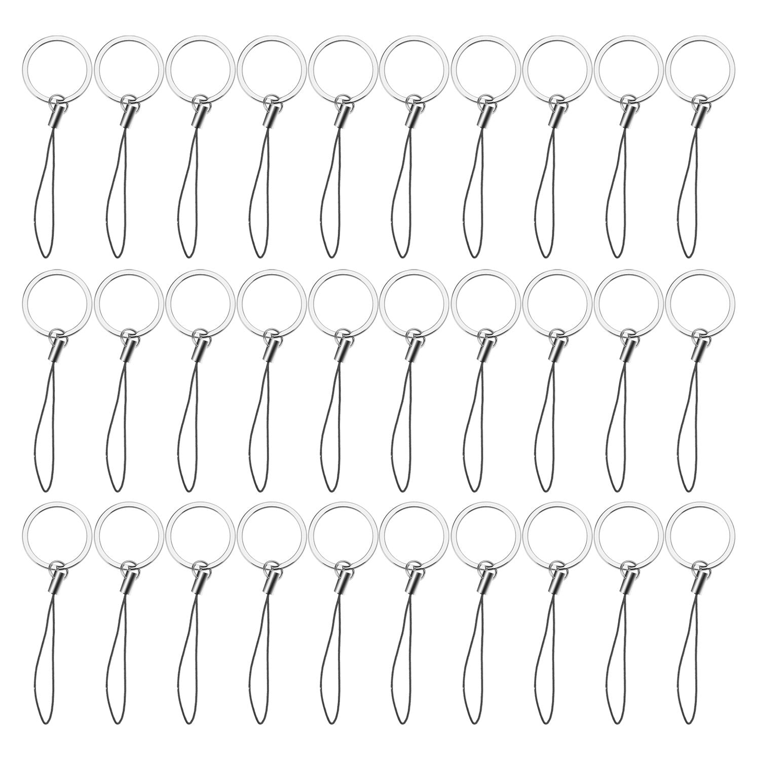 Sunmns Split Key Chain Rings with Nylon Lanyards Cord for USB Flash Drive, MP3, MP4, Key Finder and ID Card Badge, 30 Pack