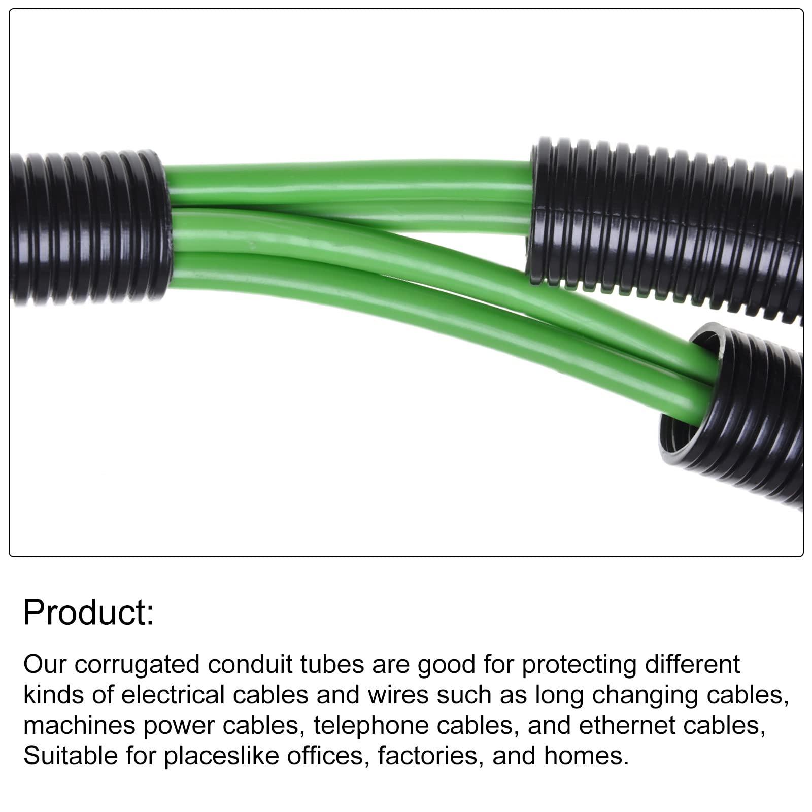 Rebower Corrugated Conduit Heat Resistant Split Wire Flexible Cover, For [Office Cord Protector, Electrical Cable]   25/64 Inch