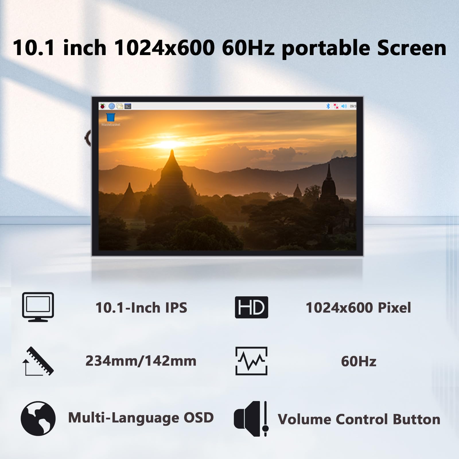 Geeekpi 10.1 Inch Lcd Screen For Raspberry Pi, 1024X600 Ips Lcd Display, Hdmi Portable Monitor For Raspberry Pi 5/Pi 4B/3B+/3B/B