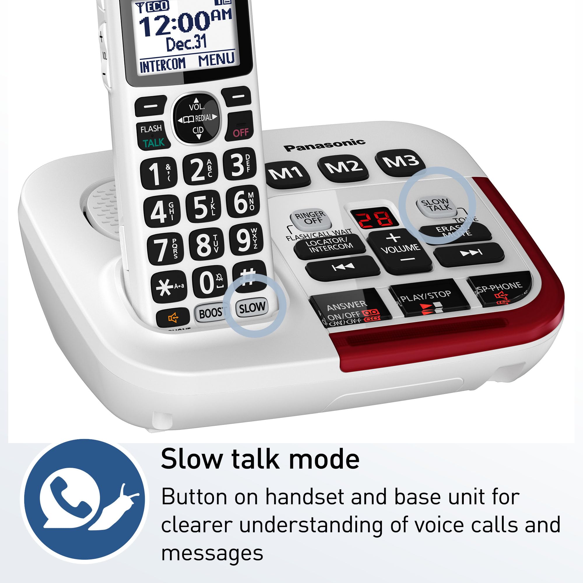 Panasonic Amplified Cordless Phone Kx Tgm420W With Enhanced Noise Reduction And Digital Answering Machine   1 Handset (White)