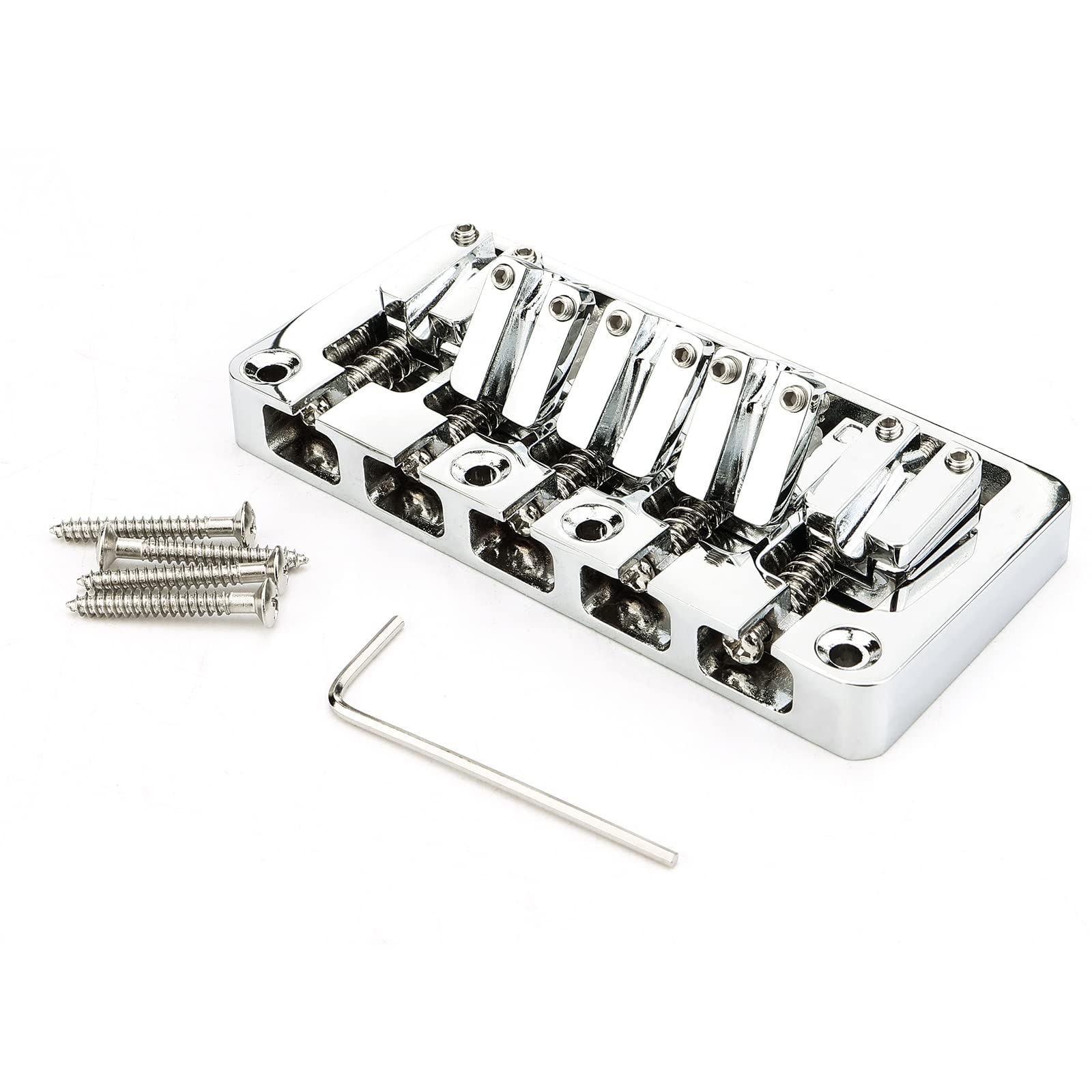 Swhmc 5 String Bass Bridge With Locking Zinc Saddles Dual Load Type Bridge For Jazz Bass Or Precision Electric Instruments (Chro