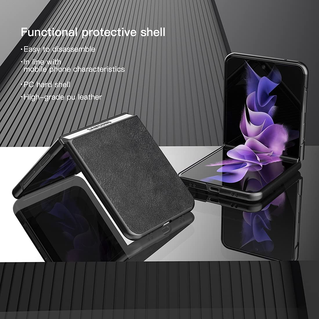 Foluu For Samsung Galaxy Z Flip 3 5G Case, Galaxy Z Flip 3 5G Leather Case, Pu Leather + Hard Pc Shell Ultra Thin Slim Durable P