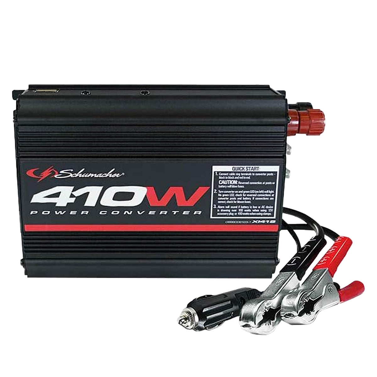 Schumacher Xi41B Dc To Ac Power Inverter With 120V Ac Outlet And Usb Power Port   410 Watts Continuous, 820 Peak Watts   Power D