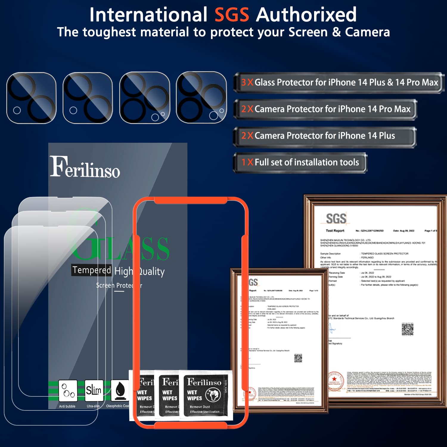 Ferilinso 3 Pack Screen Protector For Iphone 14 Plus Iphone 14 Pro Max With 2 Pack Tempered Glass Camera Lens Protector Phone Ca