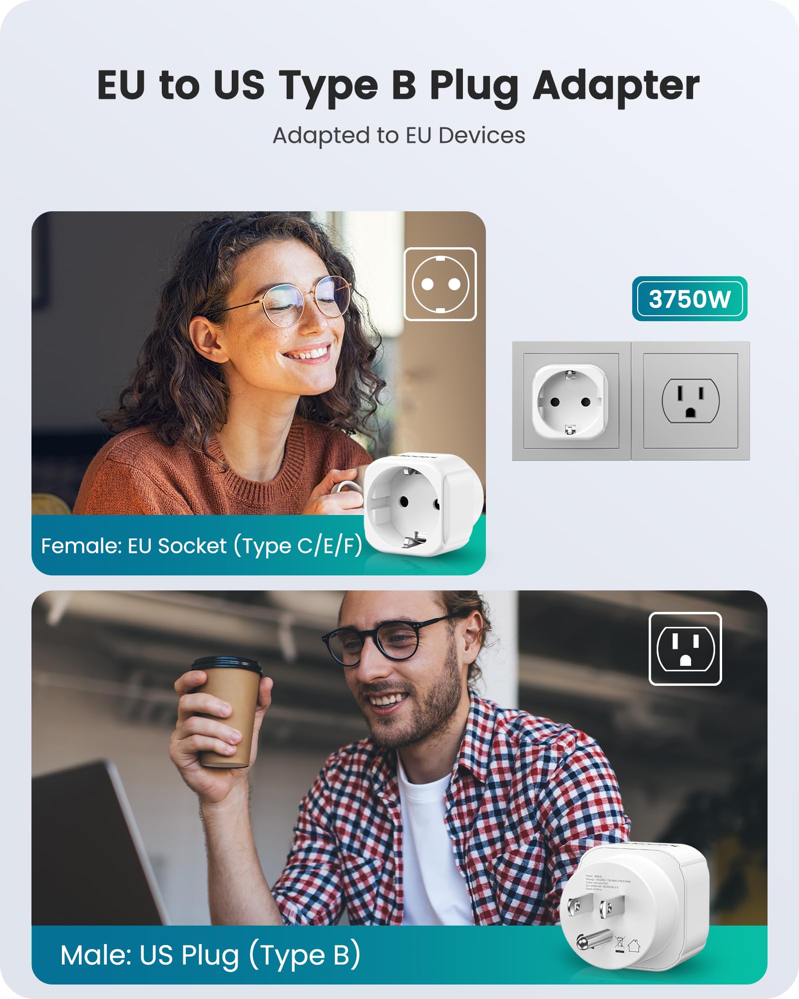 Lencent Europe To Us Plug Adapter, European To Usa Adapter, American Outlet Plug Adapter, Eu To Us Adapter, Europe To Usa Travel