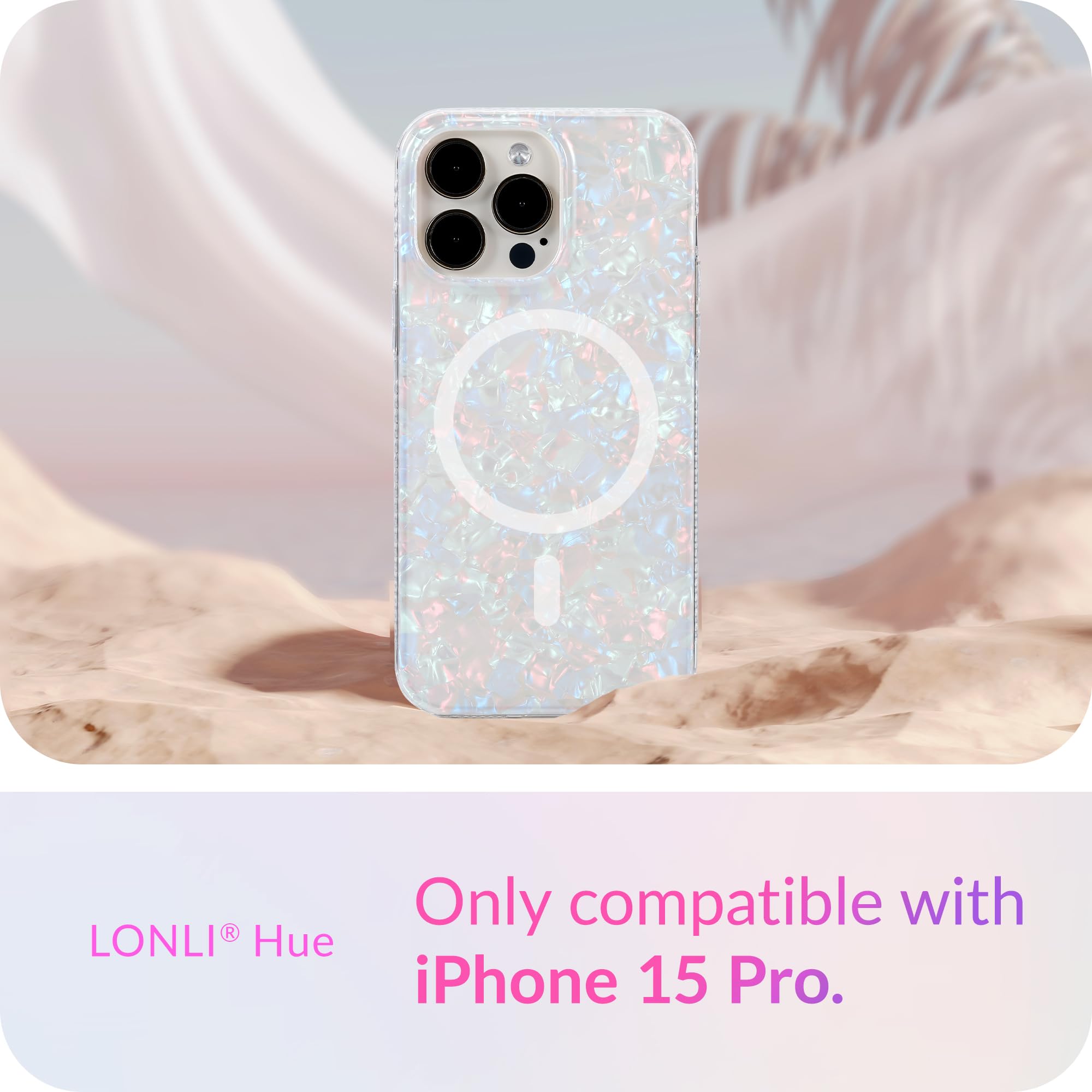 Lonli Hue   For Iphone 15 Pro Case [Compatible With Magsafe]   White Pearl Tort   [10Ft Drop Protection] [4 Airbag Cushioned Cor