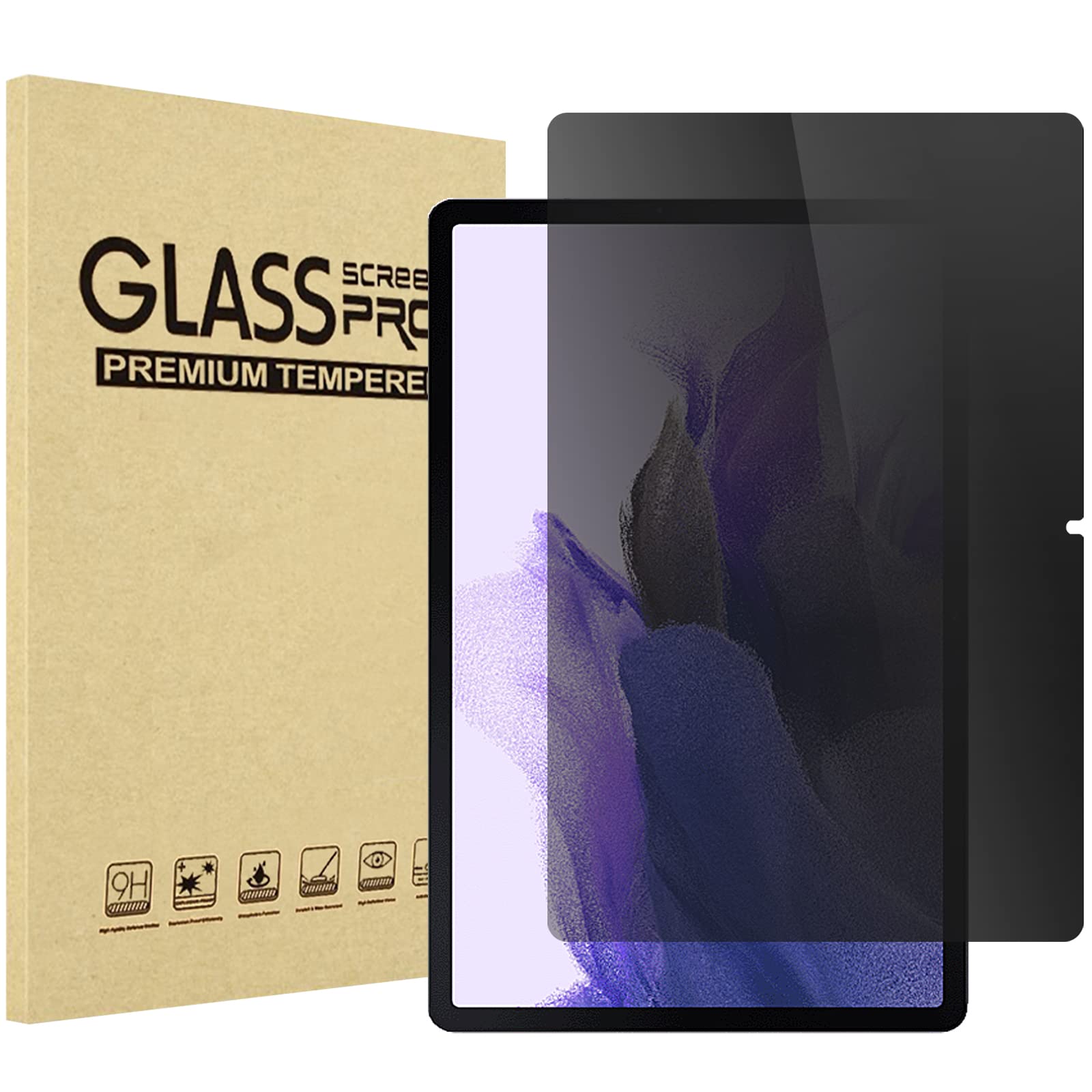 Procase Privacy Screen Protector For Galaxy Tab S10 Plus/S9 Fe Plus/ S9 Plus/ S8 Plus/ S7 Fe/ S7 Plus 12.4 Inch, Anti Spy Tempered Glass Film Guard For Samsung Tablet Sm X820/X610/X810/X800/T730/T970
