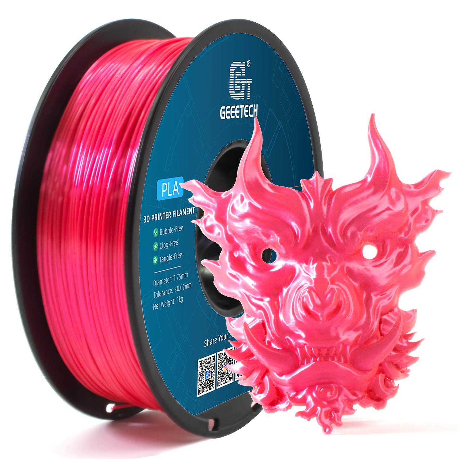 Geeetech Silk Pla Filament 1.75Mm For 3D Printer, Metal Like Shiny Consumable 1Kg (2.2Lbs) 1 Spool, Dimensional Accuracy +/  0.0