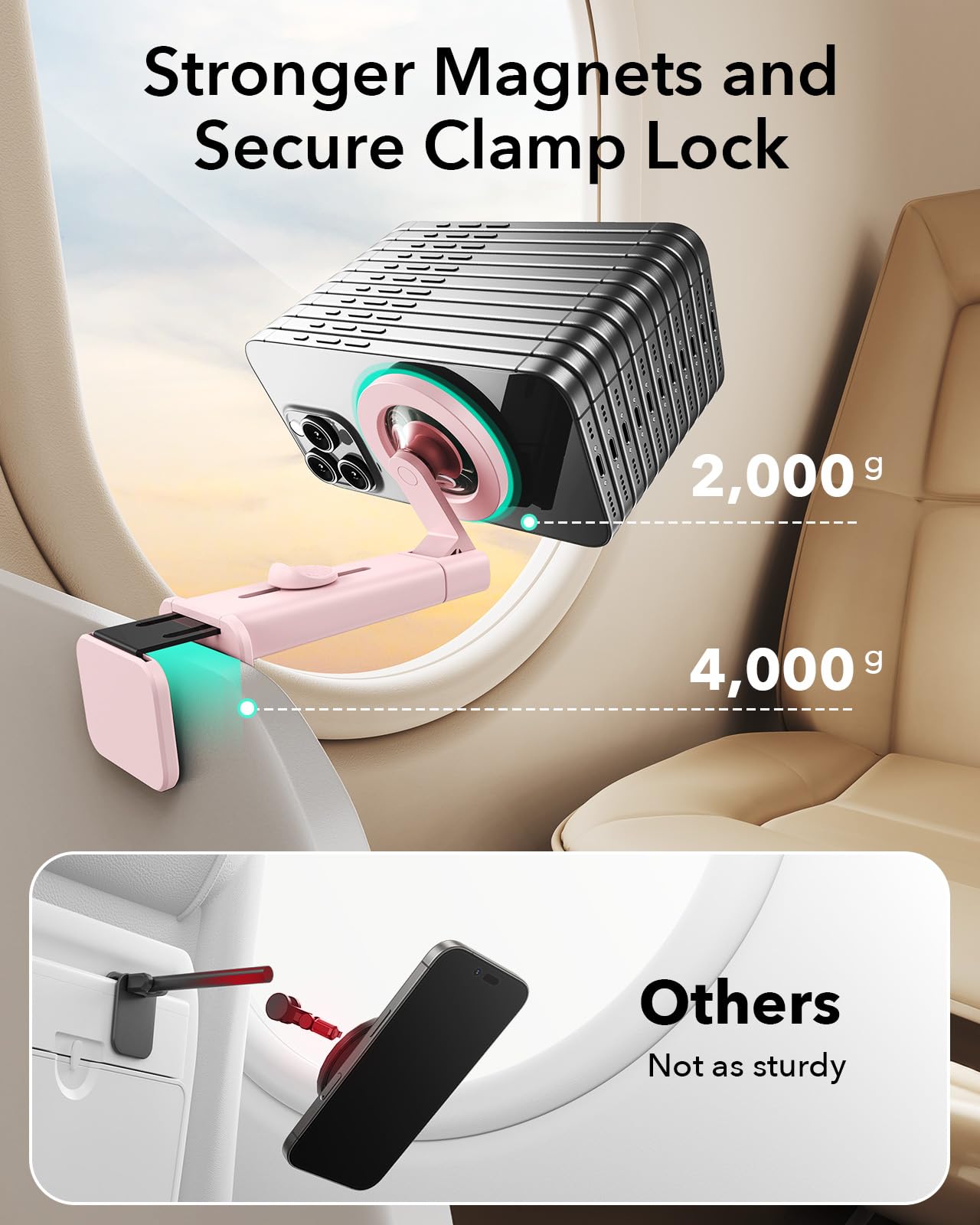 Esr Magsafe Airplane Phone Holder, Travel Essentials, Portable Magnetic Plane Mount With Metal Ring For Iphone 16 16E 15 14 13 1