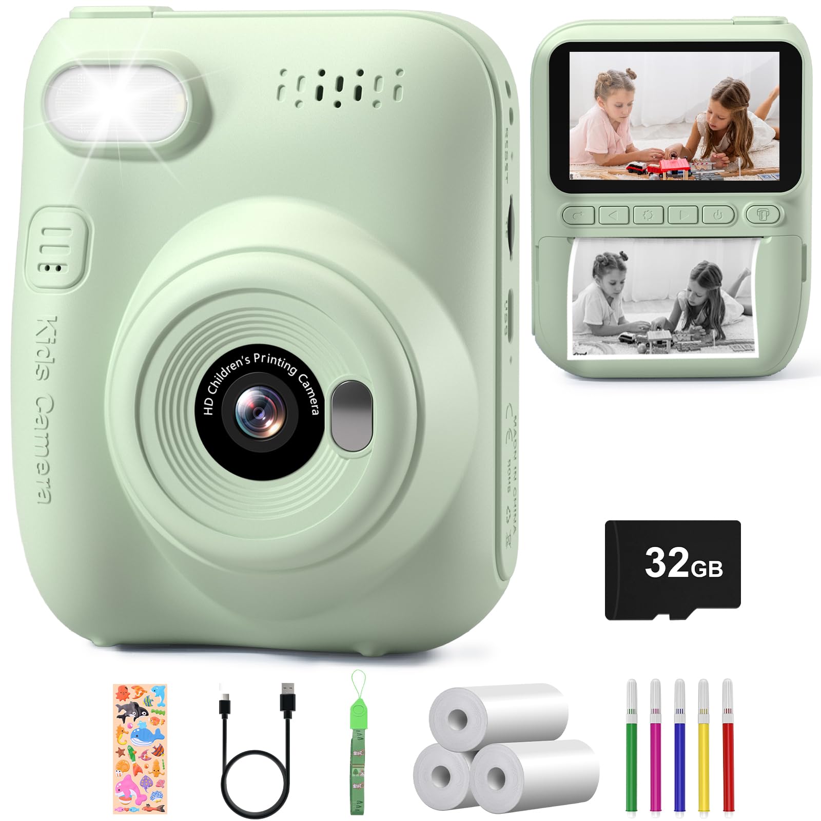 Kids Camera Instant Print, 1080P Video Kids Digital Camera With Print Paper, Birthday Gifts For Girls Boys, Toddler Camera For 3