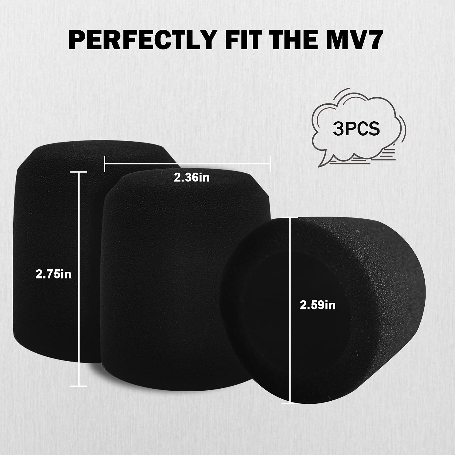 Boseen Microphone Foam Windscreen For Shure Mv7, Mic Cover Microphone Windscreen For Mv7 Professional Mic Foam For Recording, 3P