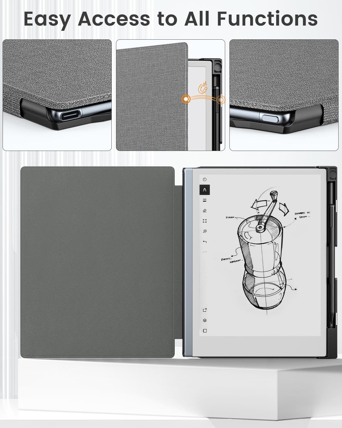 MoKo for Remarkable 2 Case, Lightweight and Hard Back Shell Protective Case with Built in Pen Holder, Smart Tablet Cover Folio for Remarkable 2 Tablet 10.3' 2020 Release, Demin Gray