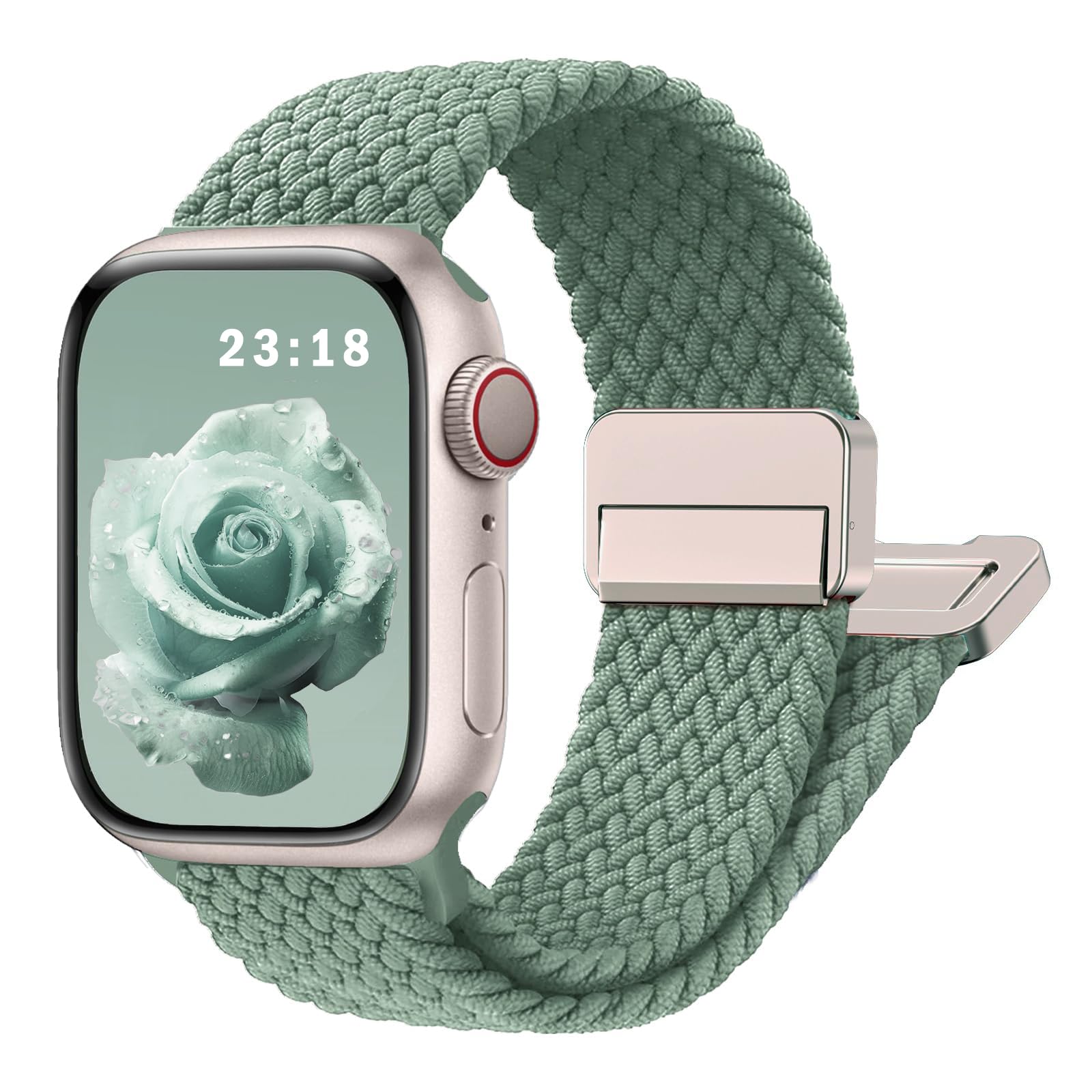Relaxesque Watch Bands For Women And Men, Braided Nylon Iwatch Band With Magnetic Clasp, 42mm 44mm 45mm 46mm 49mm Cactus Green