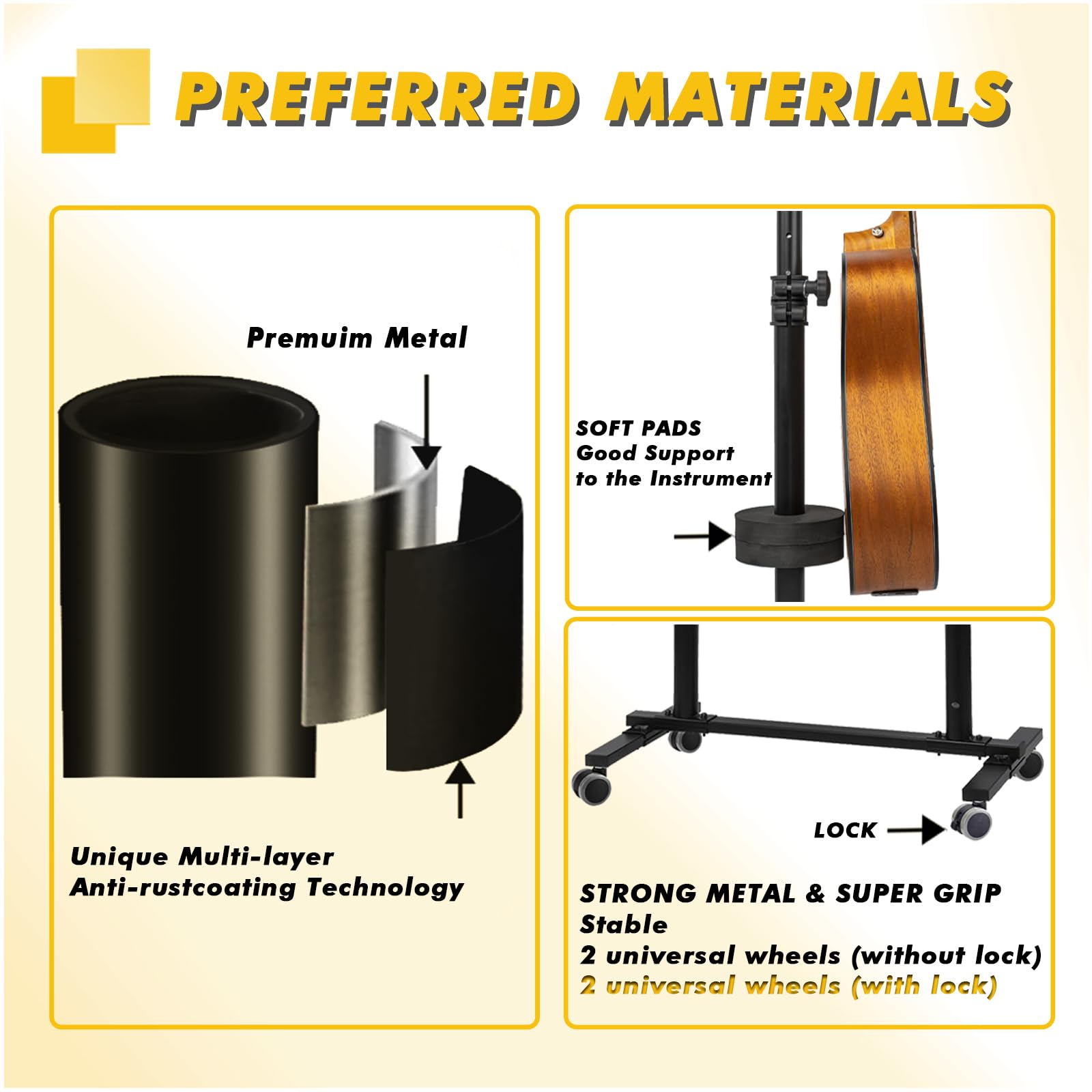 Upella 4-Holder Guitar Stand - Universal Wheel Design, Heavy Duty, Adjustable, Folding Multi Floor Stands For Acoustic, Electric