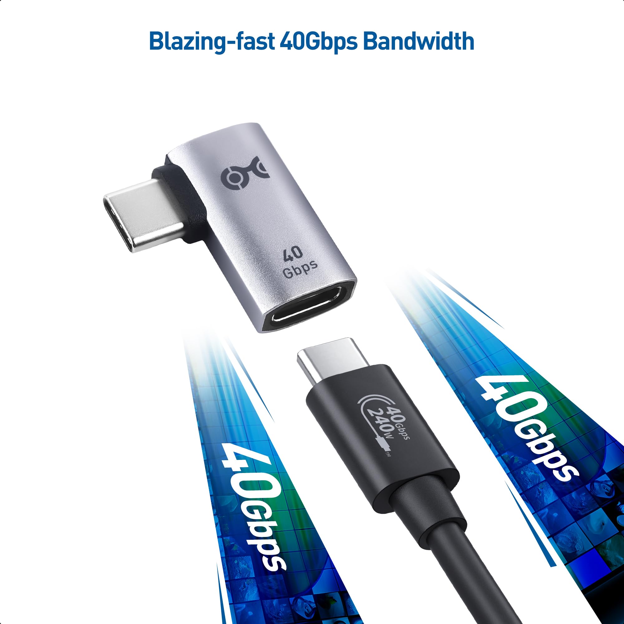 Cable Matters 2 Pack 40Gbps Flat Right Angle USB C Adapter, Up to [4K@240Hz Video, 240W Charging, 40Gbps Data Transfer] 90 Degree USB C Adapter, Compatible with Thunderbolt 4, iPhone 16, Steam Deck