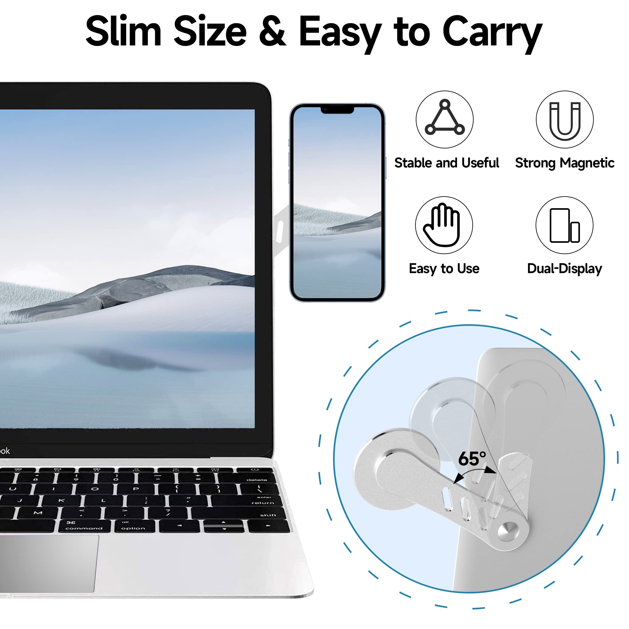 Dk177 Magnetic Phone Holder, Laptop Or Desktop Monitor Side Mount Phone Mount, Slim Portable Foldable Phone Stand Compatible Wit