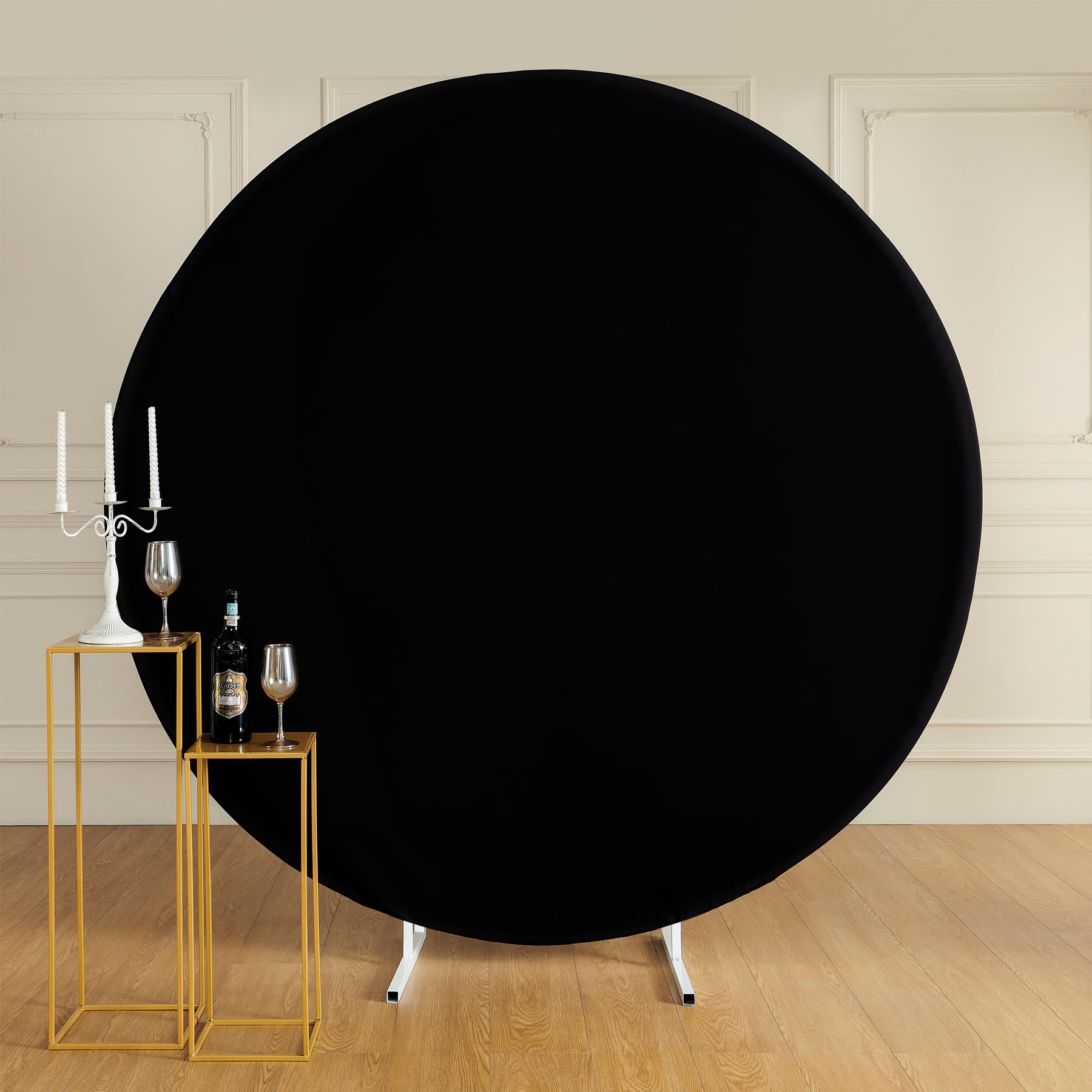 7.2Ft Black Round Backdrop Cover For 7Ft / 7.2Ft Circle Stand, Wrinkle Free Stretchy Circle Arch Round Backdrop Cover For Party