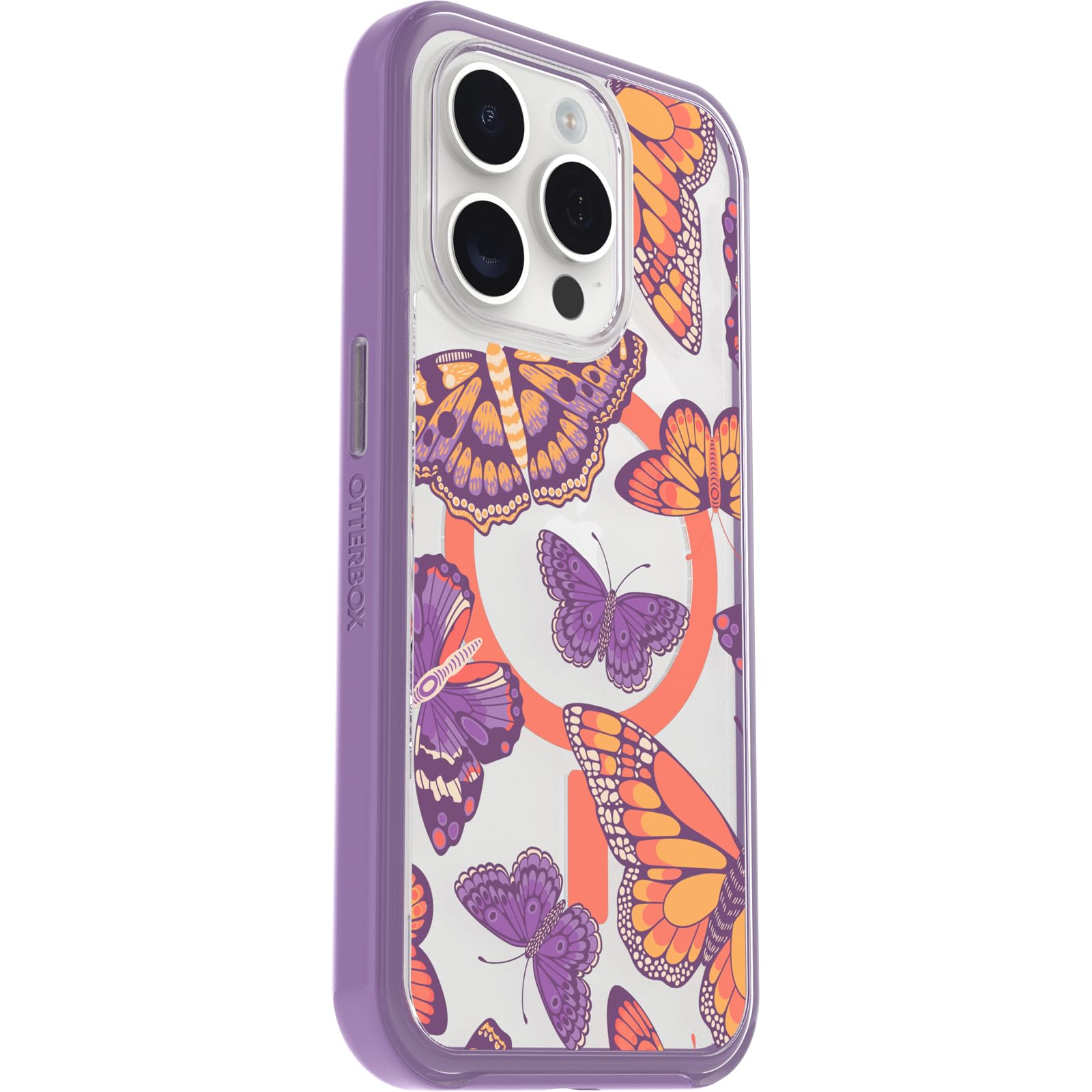Otterbox Iphone 15 Pro (Only) Symmetry Series Clear Case   Butterfly Flutter (Purple), Snaps To Magsafe, Ultra Sleek, Raised Edg