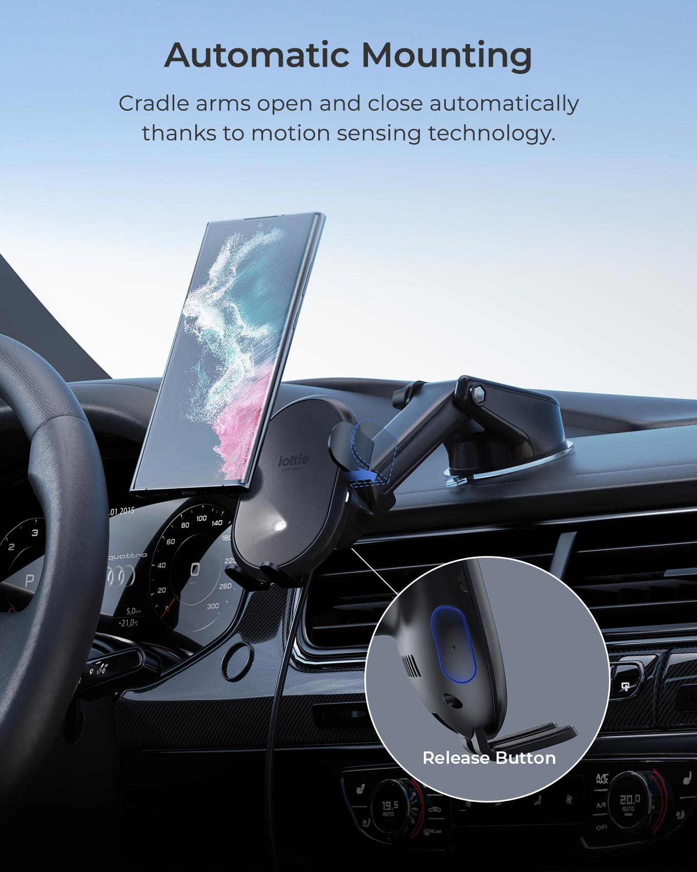 Iottie Auto Sense 2 Dash & Windshield Car Phone Holder With Qi Wireless Charging - Auto Clamping Phone Mount & Charger For Googl