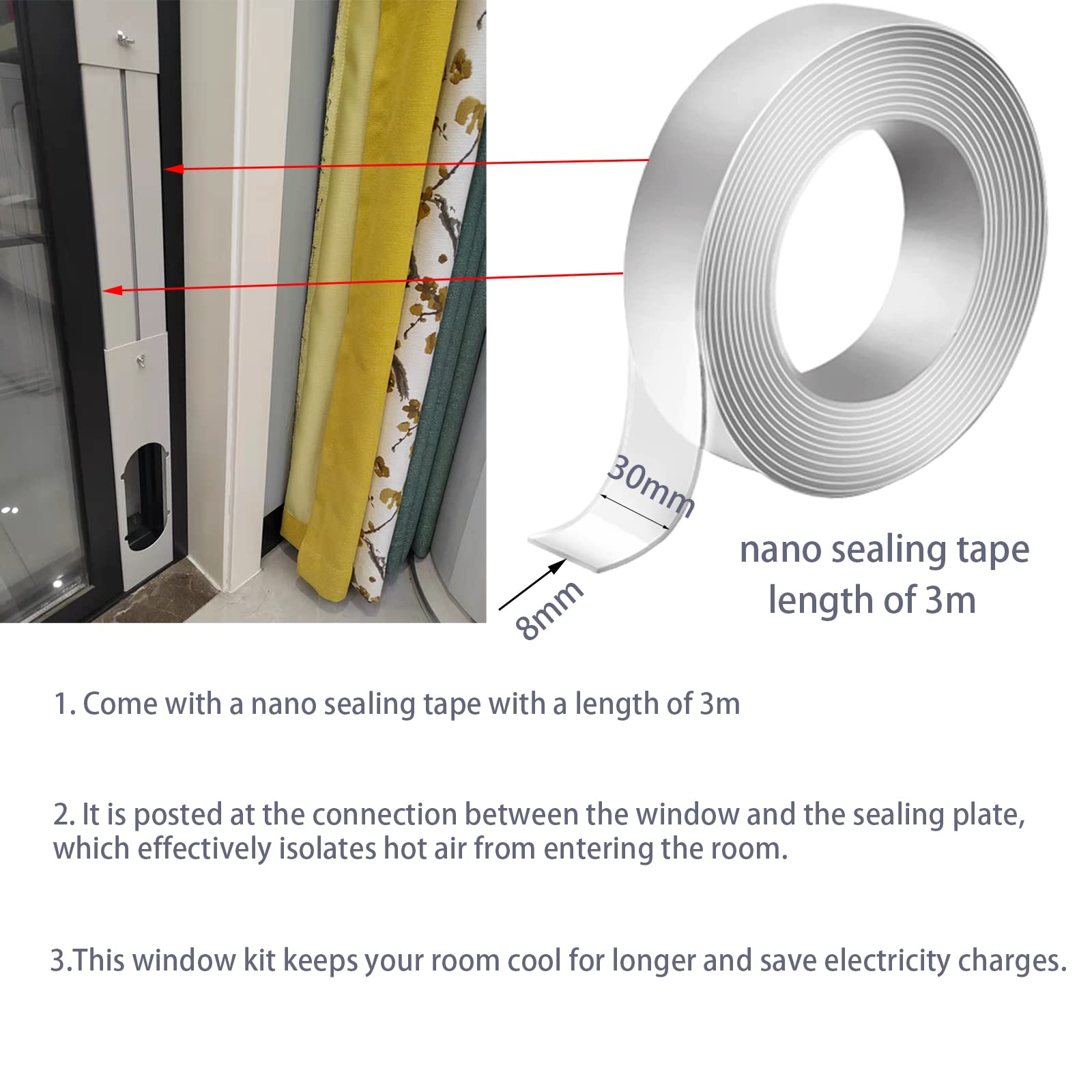 Ffxwtsf Portable Air Conditioner Window Kit With 5.9    Exhaust Hose, Adjustable Universal Window Seal For Ac Unit
