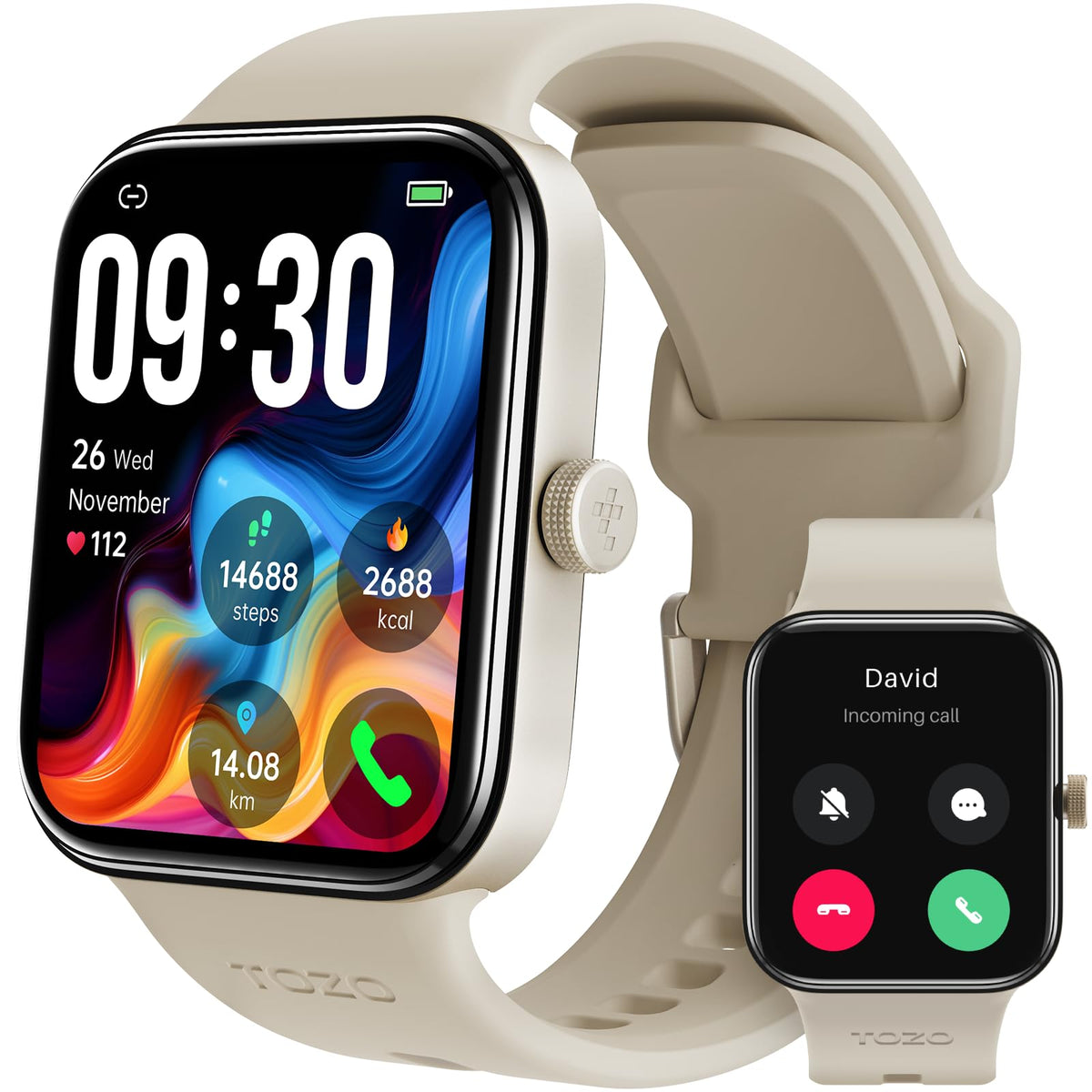 Tozo Amoled S4 Acufit One Smart Watch 1.78' Ultra Clear Screen For Men Women, Call/Answer Fitness Tracker, Heart Rate Sleep Blood Oxygen Monitor Ip68 Waterproof For Ios 11.0+ Android 9.0+ Gold