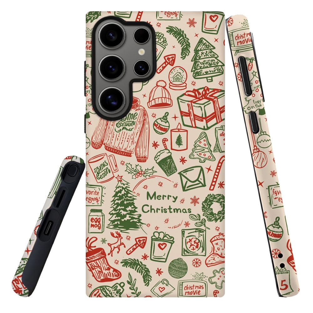 DJSOK Compatible with Samsung Galaxy S24 Ultra,Frosted PC Anti-Scratch Shockproof Case - Christmas Colorful Hat Tree