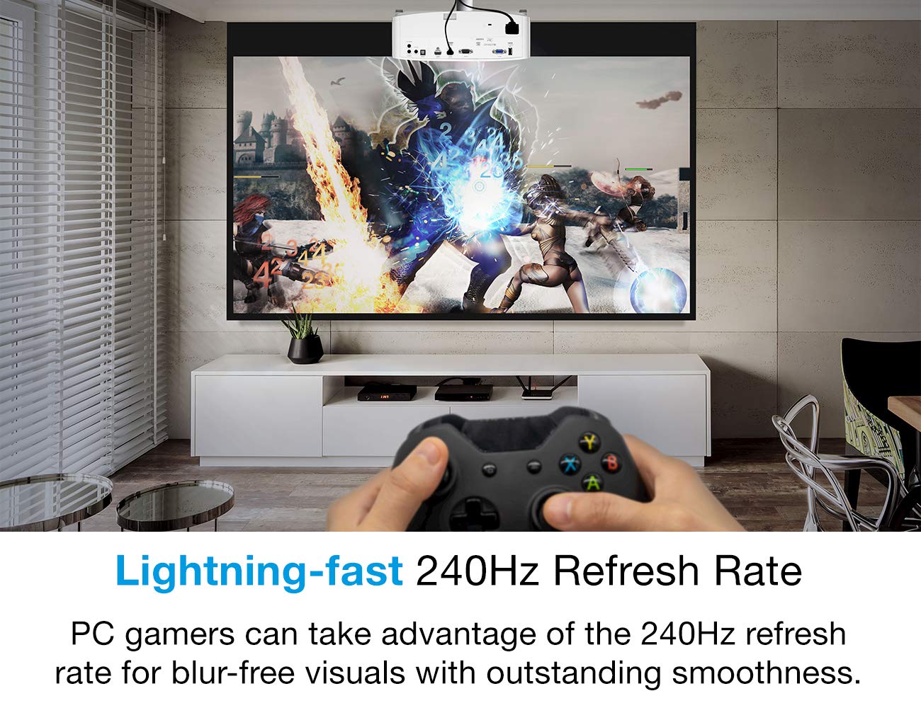 Optoma Uhd38 Bright, True 4K Uhd Gaming Projector | 4000 Lumens | 4.2Ms Response Time At 1080P With Enhanced Gaming Mode | Lowest Input Lag On 4K Projector | 240Hz Refresh Rate | Hdr10 & Hlg