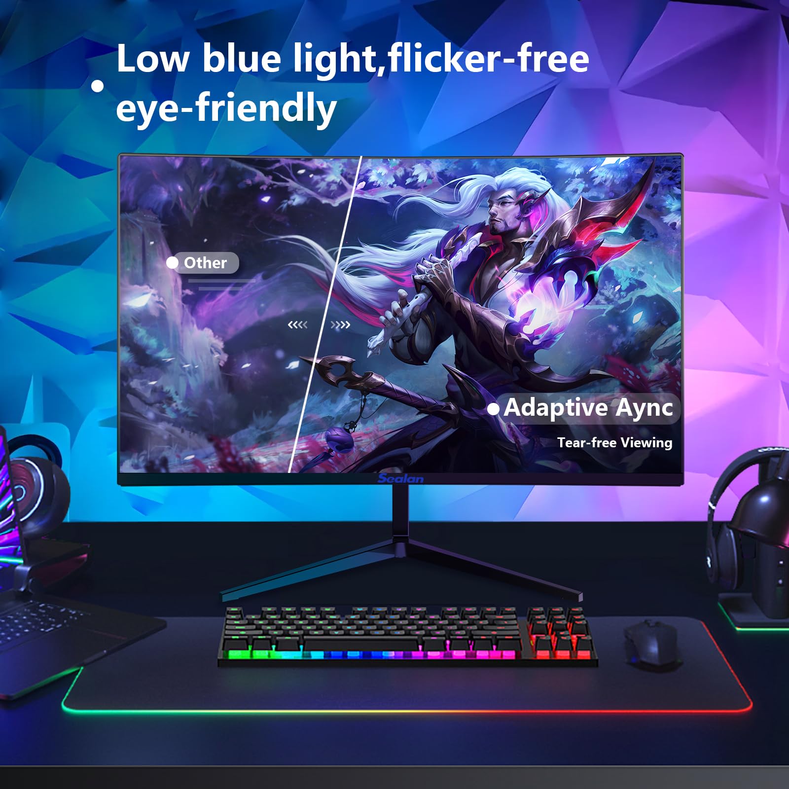 Sealan 24 Inch Curved Monitor 16:9 Aspect Ratio 100Hz Fhd Led Display 99% Srgb   Thin Bezel Design   Eye Care Technology   Hdmi