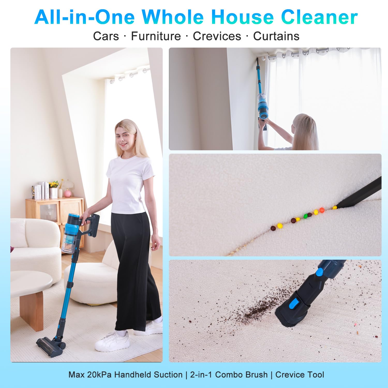 Pravole Cordless Vacuum Cleaner, 250W/38Kpa/65Mins-8-In-1 Stick Vacuum Cleaners For Home Rechargeable For Pet Hair/Rugs/Hard Flo