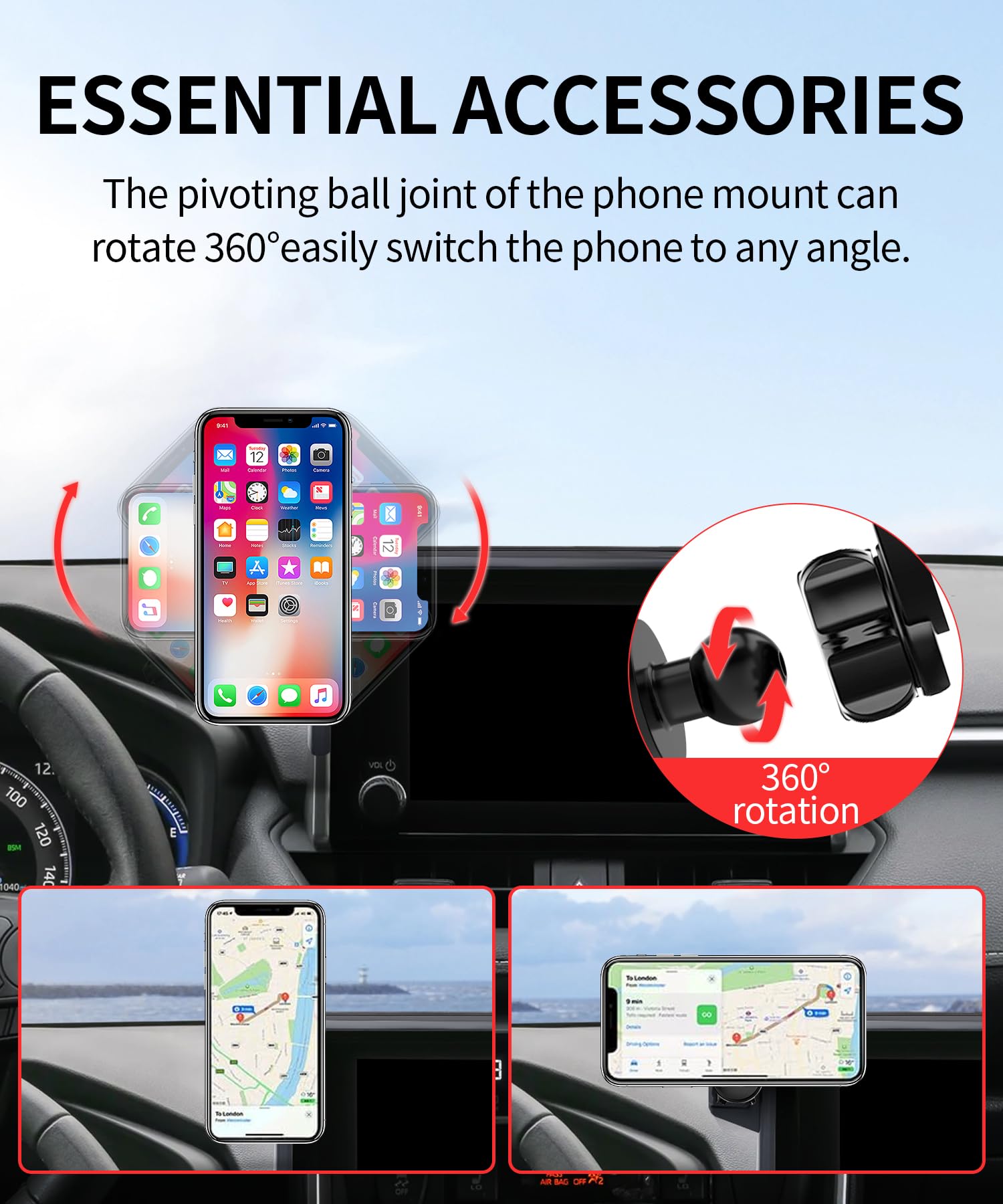Maserweller Car Phone Holder For Toyota Rav4 2019-2025 Accessories 7/8-Inch Screen Fixed Clip, 360 Rotation Smart Phone Mount Co