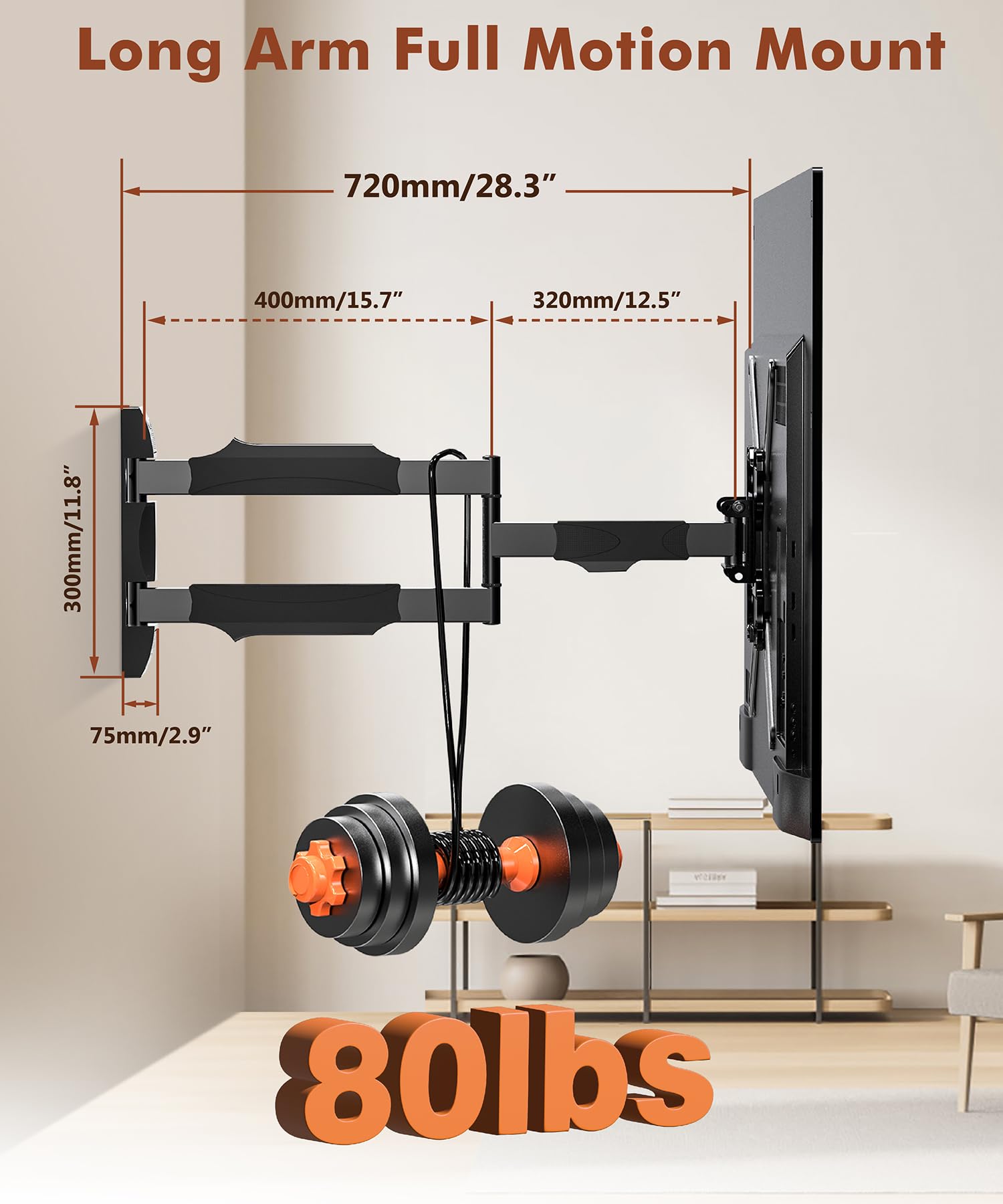 28.3'' Long Arm Tv Wall Mount For Most 26 65 Inch Tv, Full Motion Corner Wall Mount Tv Bracket With Extension Arm Articulating,