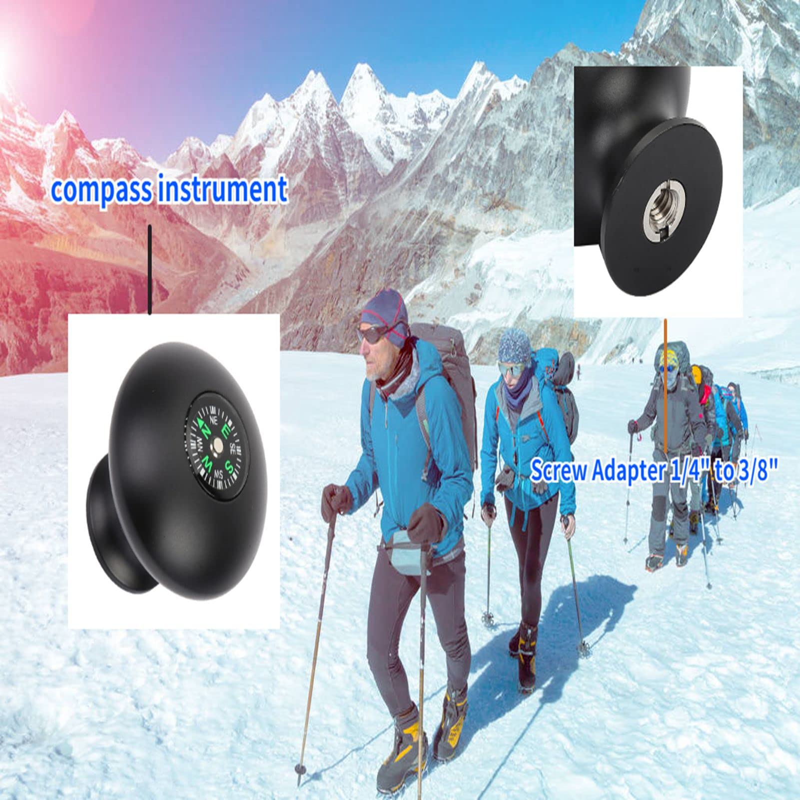 Trekking Poles Knob Handle Grip, Outdoor Universal Monopod Walking Stick Knob, Compass Monopod Tripod Head With 3/8 Screw Hole